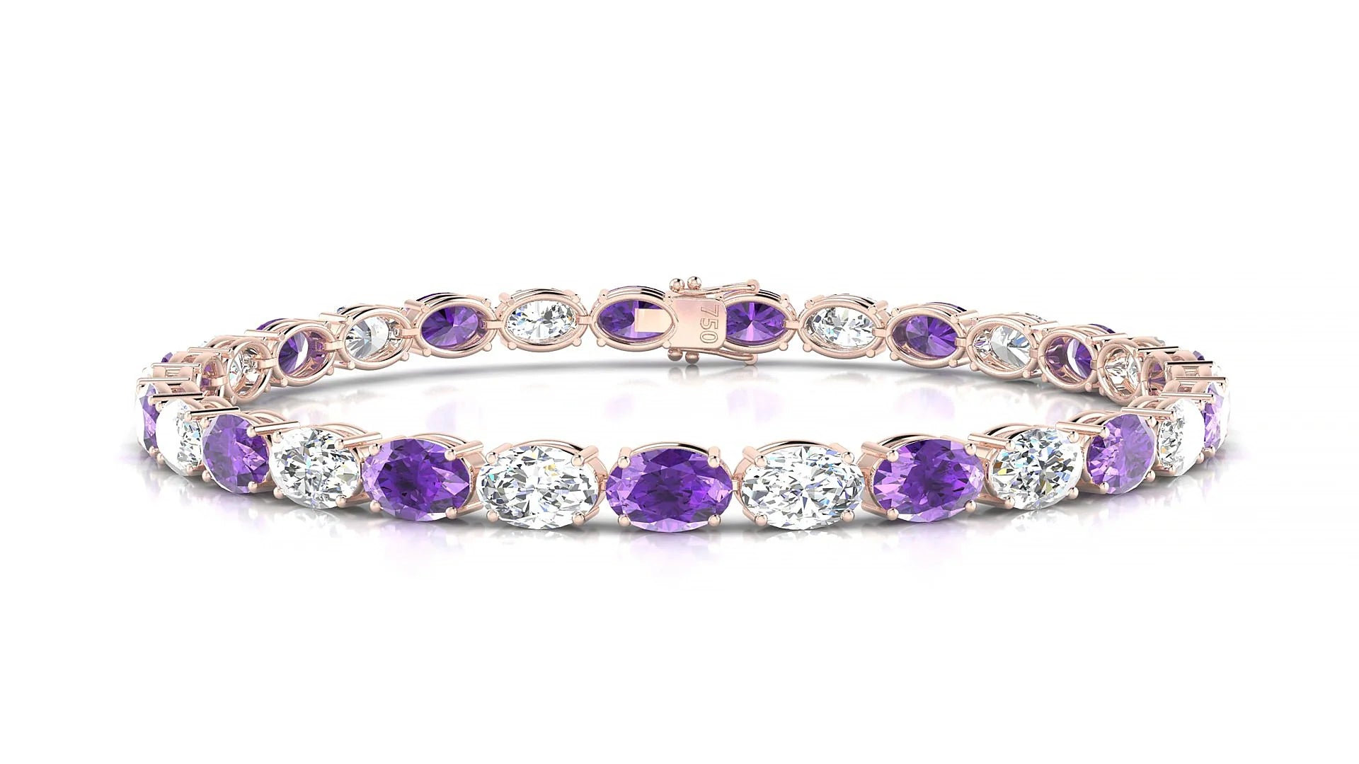 Pula 1-1 | 18k Rose Gold 6 x 4 mm Oval Natural Amethyst & Diamond 18 cm Tennis Bracelet