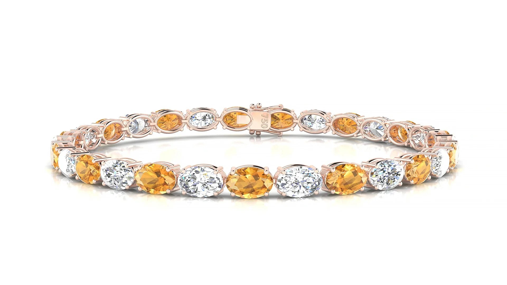 Pula 1-1 | 18k Rose Gold 6 x 4 mm Oval Natural Citrine & Diamond 18 cm Tennis Bracelet