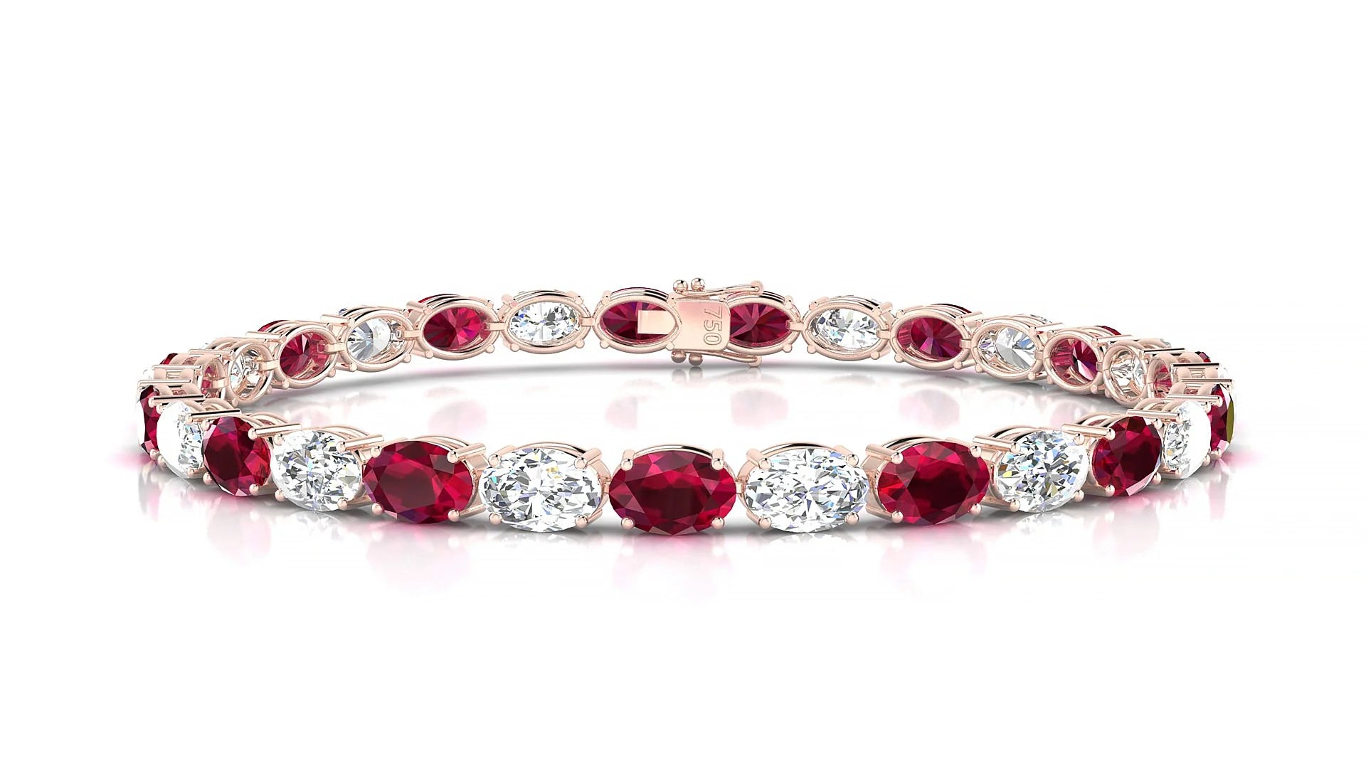 Pula 1-1 | 18k Rose Gold 6 x 4 mm Oval Natural Ruby & Diamond 18 cm Tennis Bracelet