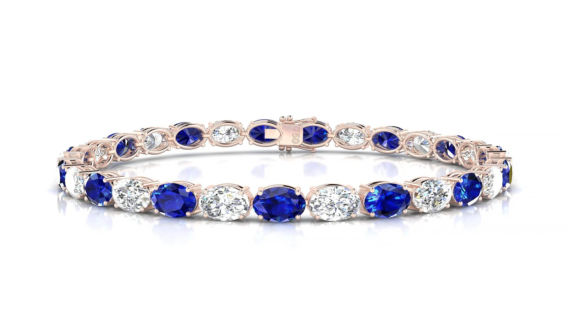 Pula 1-1 | 18k Rose Gold 6 x 4 mm Oval Natural Sapphire & Diamond 18 cm Tennis Bracelet