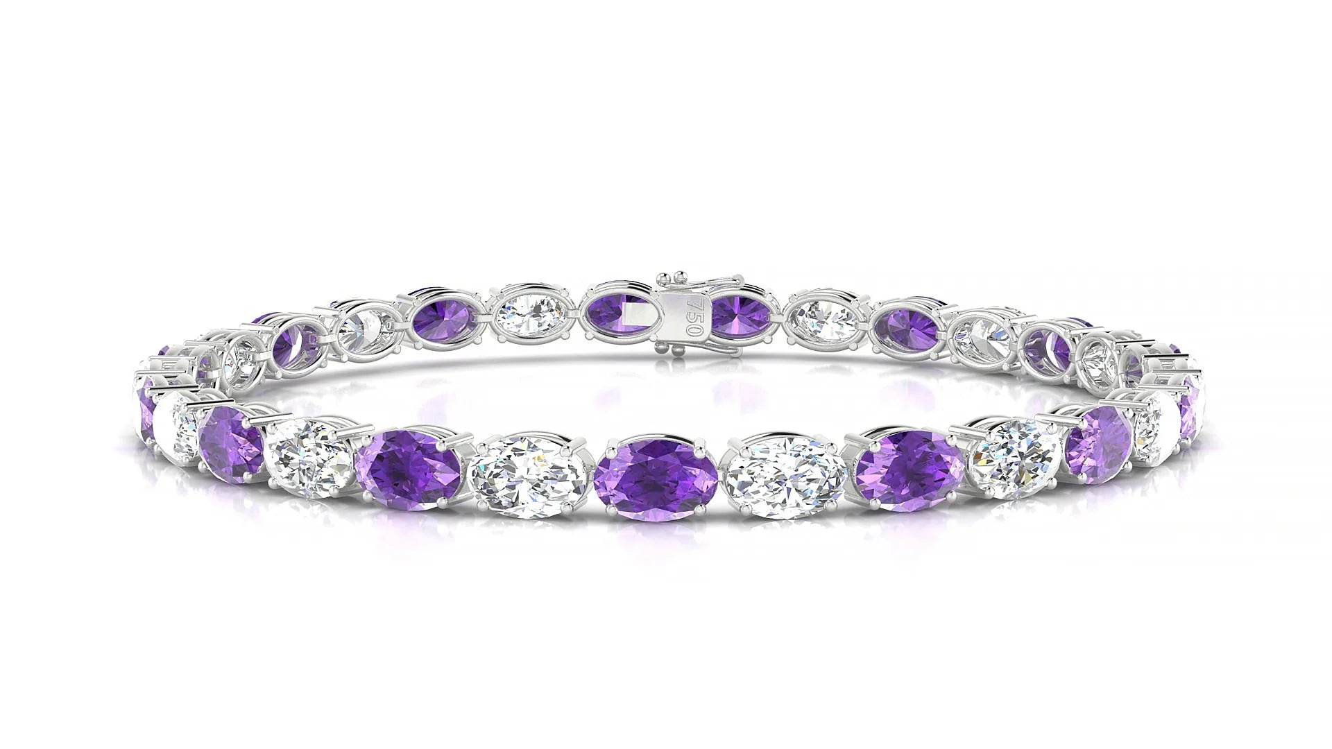 Pula 1-1 | 18k White Gold 6 x 4 mm Oval Natural Amethyst & Diamond 18 cm Tennis Bracelet