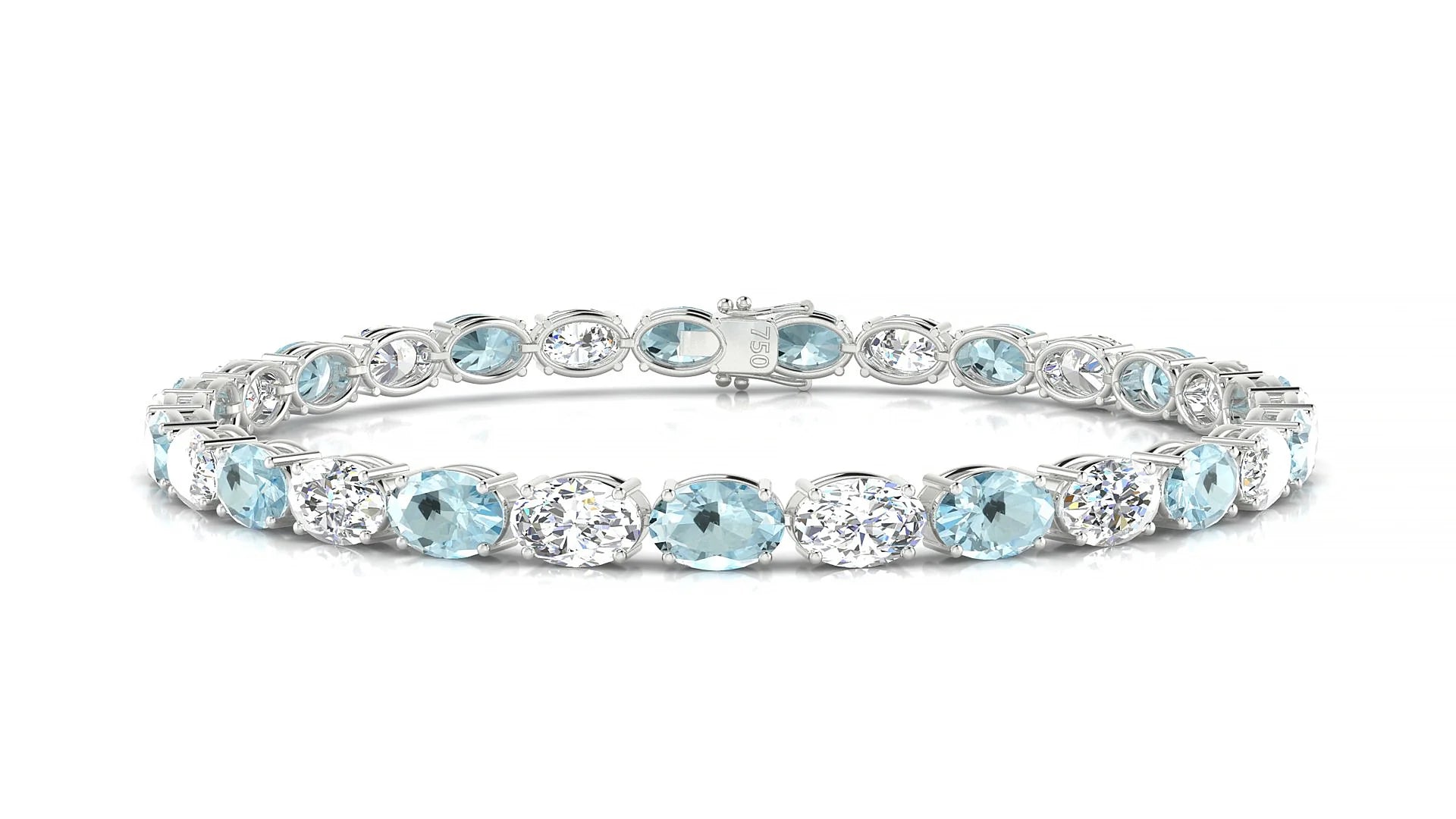 Pula 1-1 | 18k White Gold 6 x 4 mm Oval Natural Aquamarine & Diamond 18 cm Tennis Bracelet