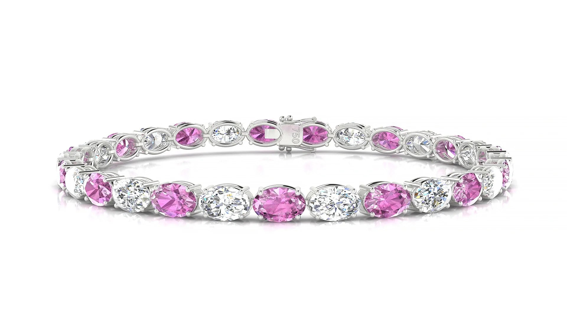 Pula 1-1 | 18k White Gold 6 x 4 mm Oval Natural Pink Sapphire & Diamond 18 cm Tennis Bracelet