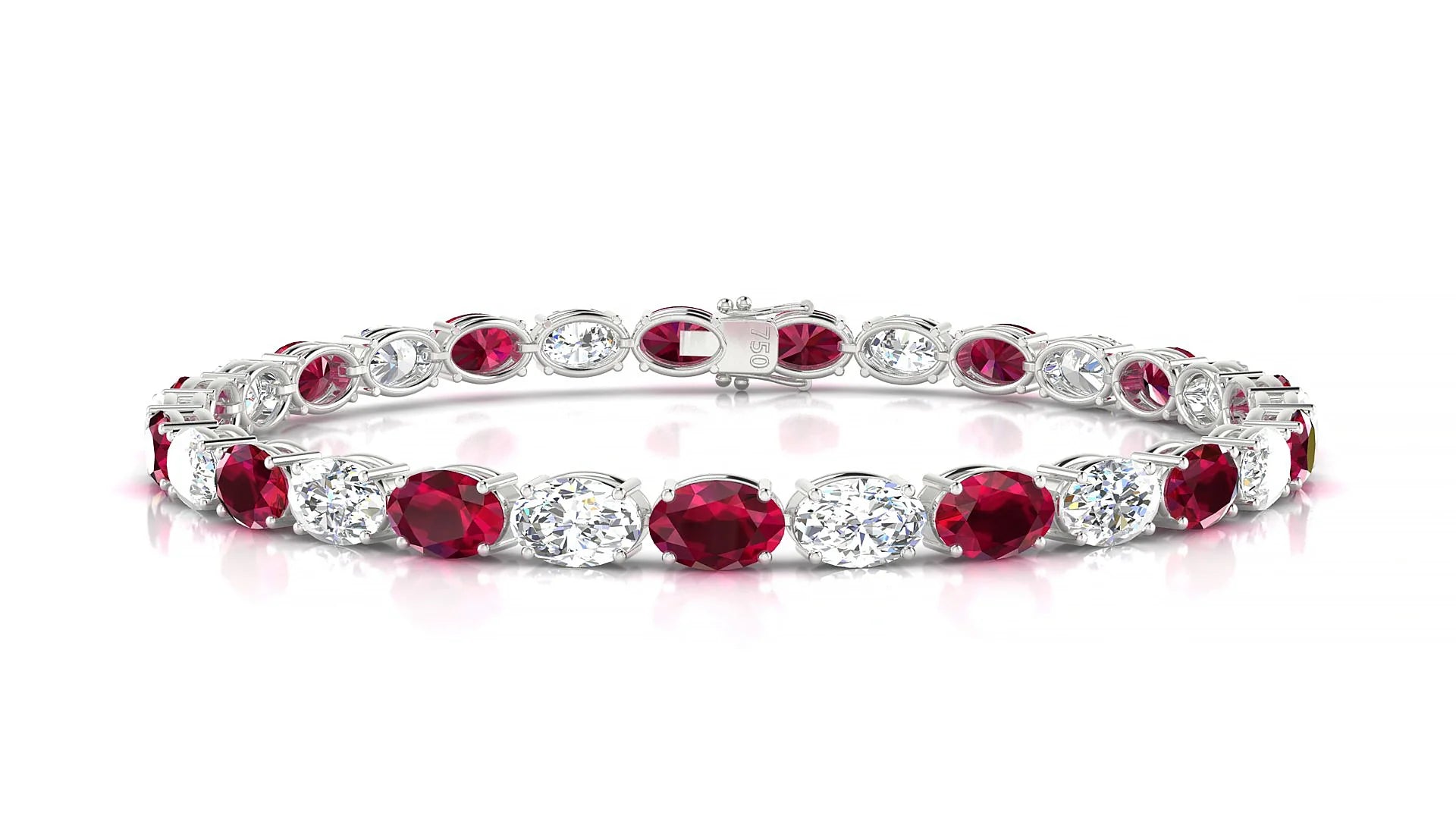 Pula 1-1 | 18k White Gold 6 x 4 mm Oval Natural Ruby & Diamond 18 cm Tennis Bracelet
