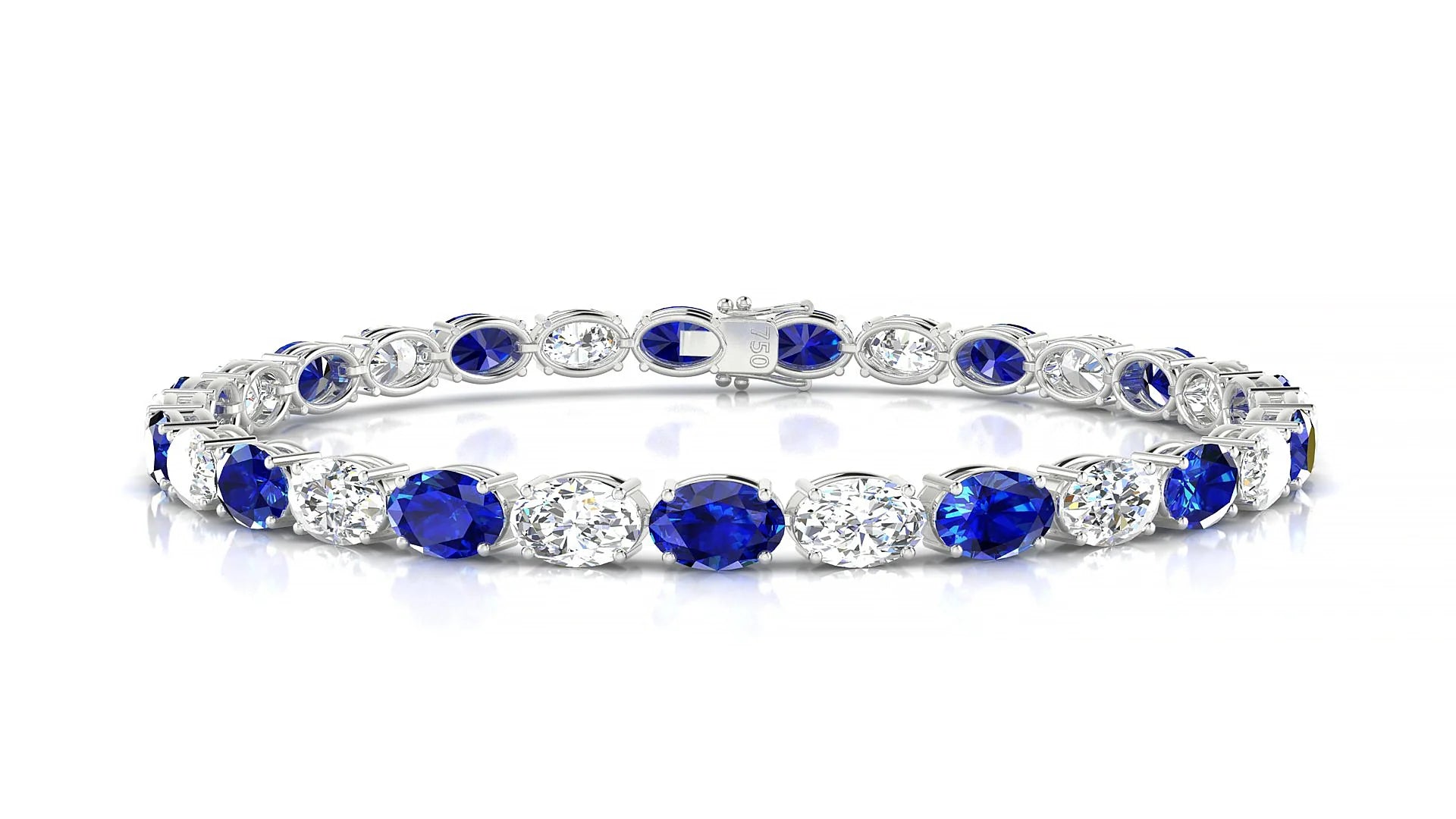 Pula 1-1 | 18k White Gold 6 x 4 mm Oval Natural Sapphire & Diamond 18 cm Tennis Bracelet