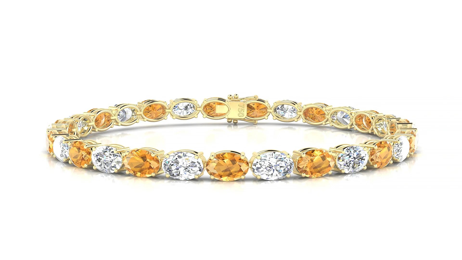 Pula 1-1 | 18k Yellow Gold 6 x 4 mm Oval Natural Citrine & Diamond 18 cm Tennis Bracelet