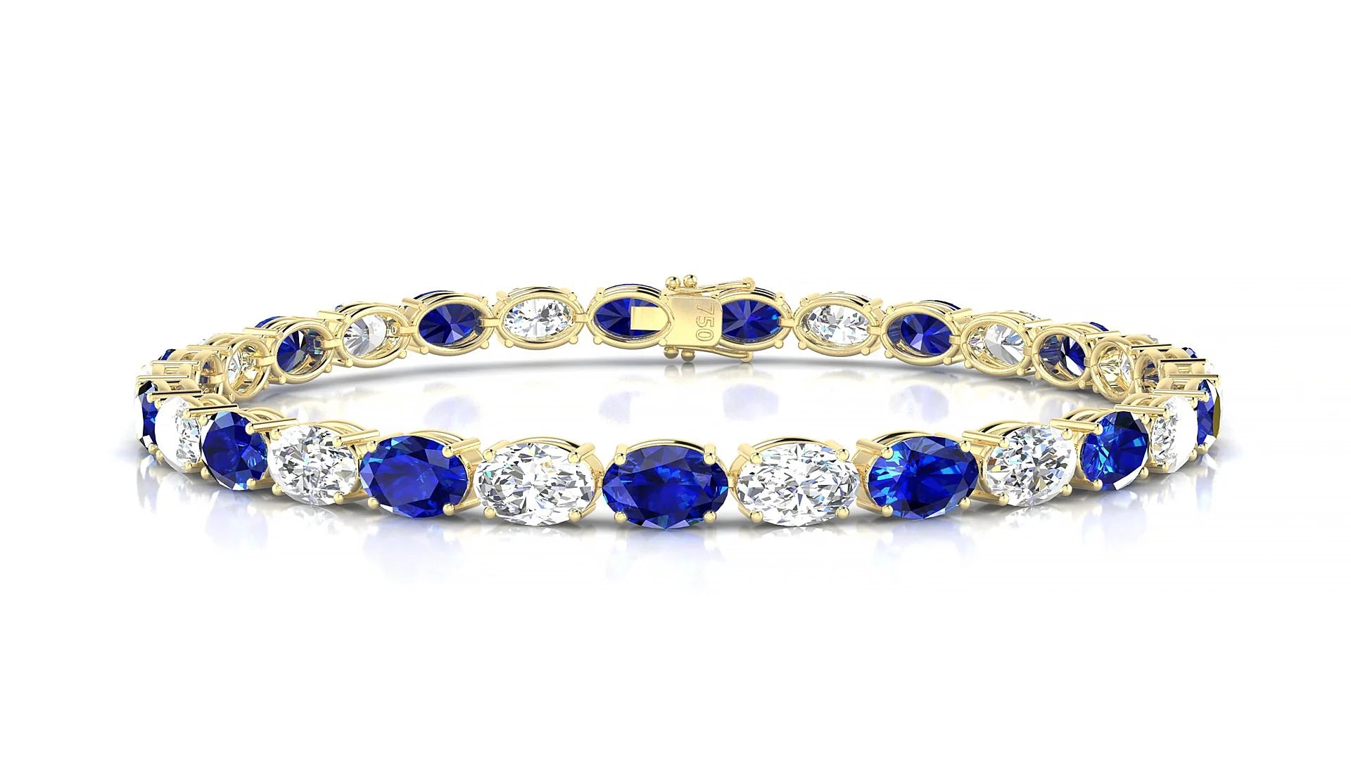 Pula 1-1 | 18k Yellow Gold 6 x 4 mm Oval Natural Sapphire & Diamond 18 cm Tennis Bracelet