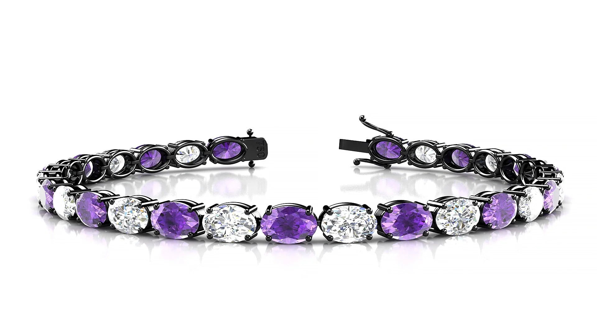 Pula 1-1 | 18k Black Gold 6 x 4 mm Oval Natural Amethyst & Diamond 18 cm Tennis Bracelet