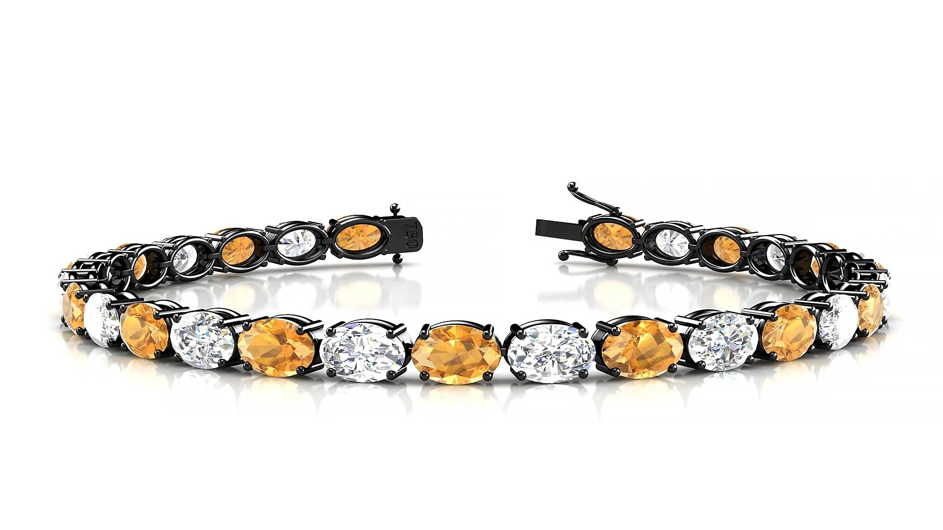 Pula 1-1 | 18k Black Gold 6 x 4 mm Oval Natural Citrine & Diamond 18 cm Tennis Bracelet