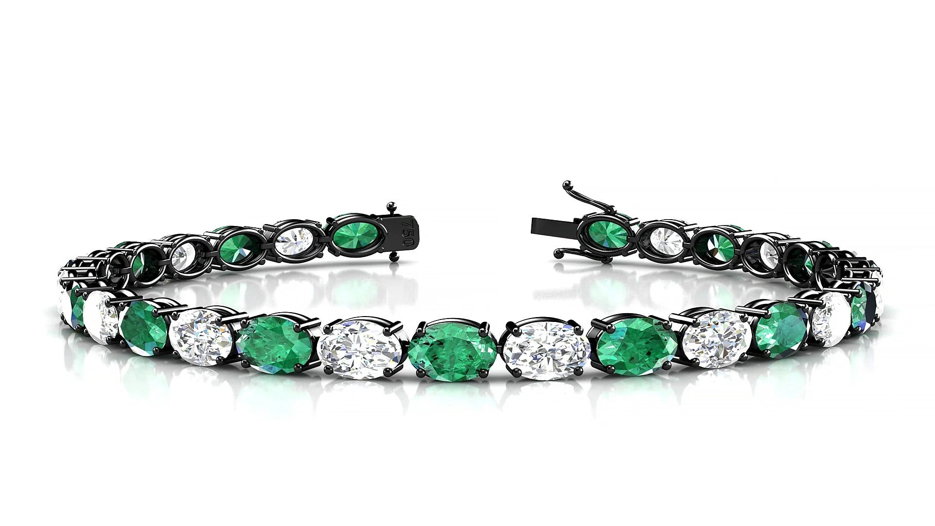 Pula 1-1 | 18k Black Gold 6 x 4 mm Oval Natural Emerald & Diamond 18 cm Tennis Bracelet