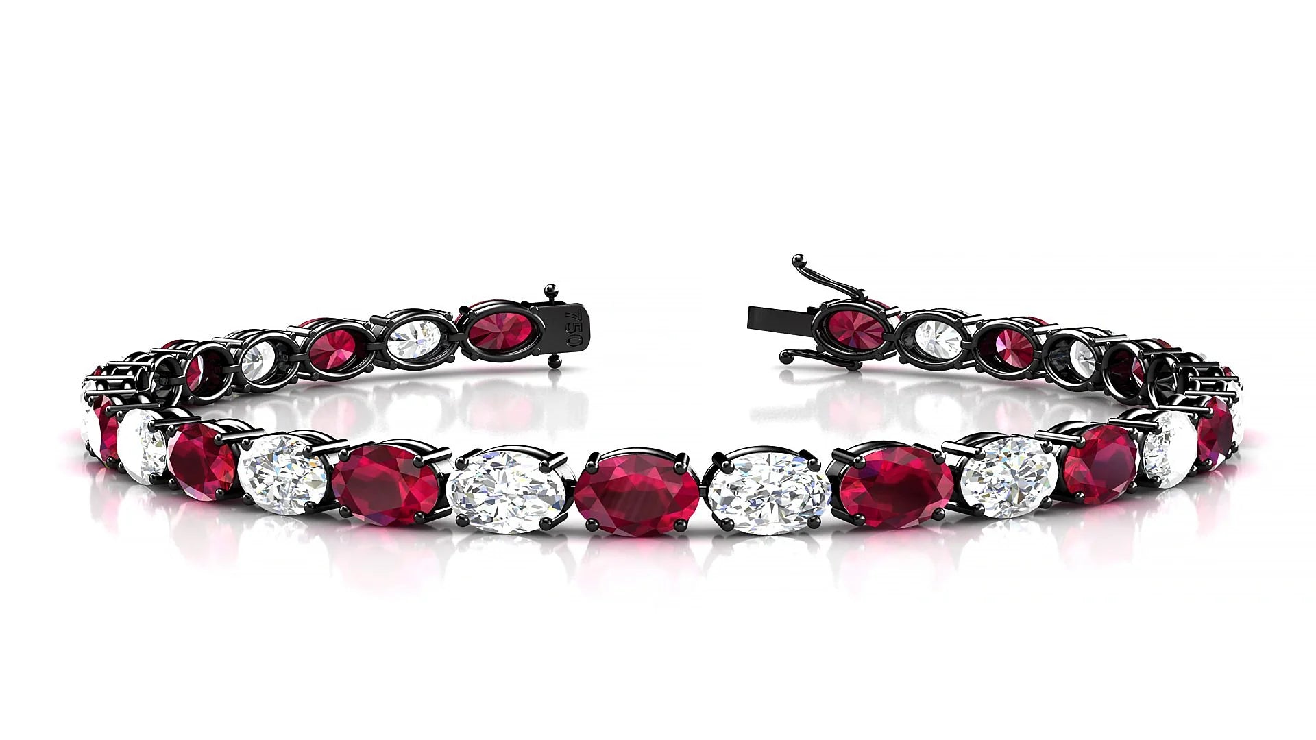 Pula 1-1 | 18k Black Gold 6 x 4 mm Oval Natural Ruby & Diamond 18 cm Tennis Bracelet