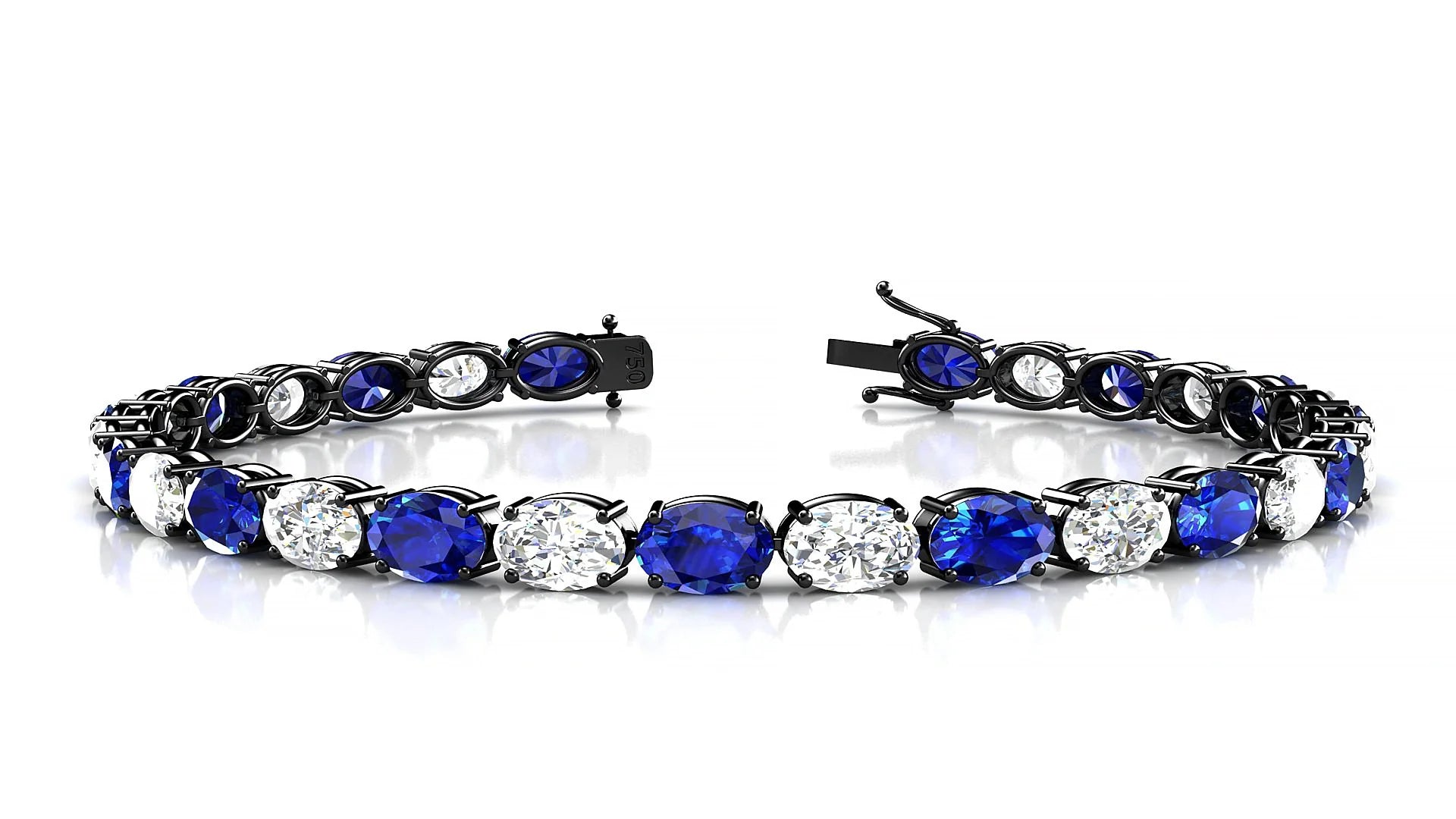 Pula 1-1 | 18k Black Gold 6 x 4 mm Oval Natural Sapphire & Diamond 18 cm Tennis Bracelet