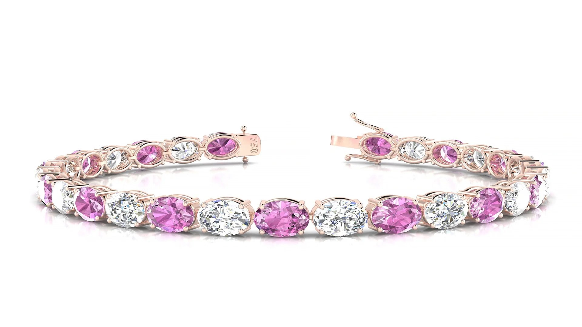 Pula 1-1 | 18k Rose Gold 6 x 4 mm Oval Natural Pink Sapphire & Diamond 18 cm Tennis Bracelet