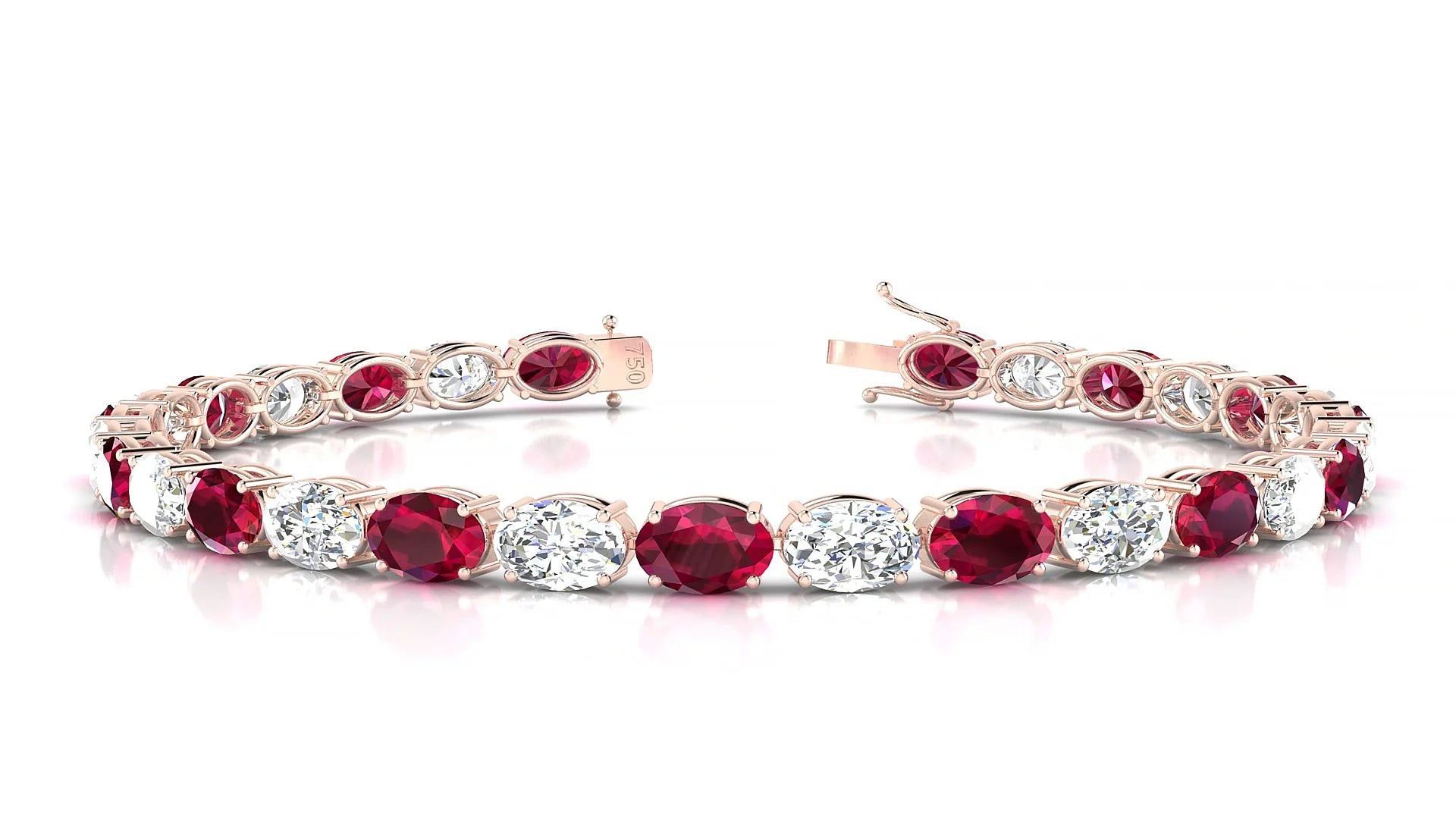 Pula 1-1 | 18k Rose Gold 6 x 4 mm Oval Natural Ruby & Diamond 18 cm Tennis Bracelet
