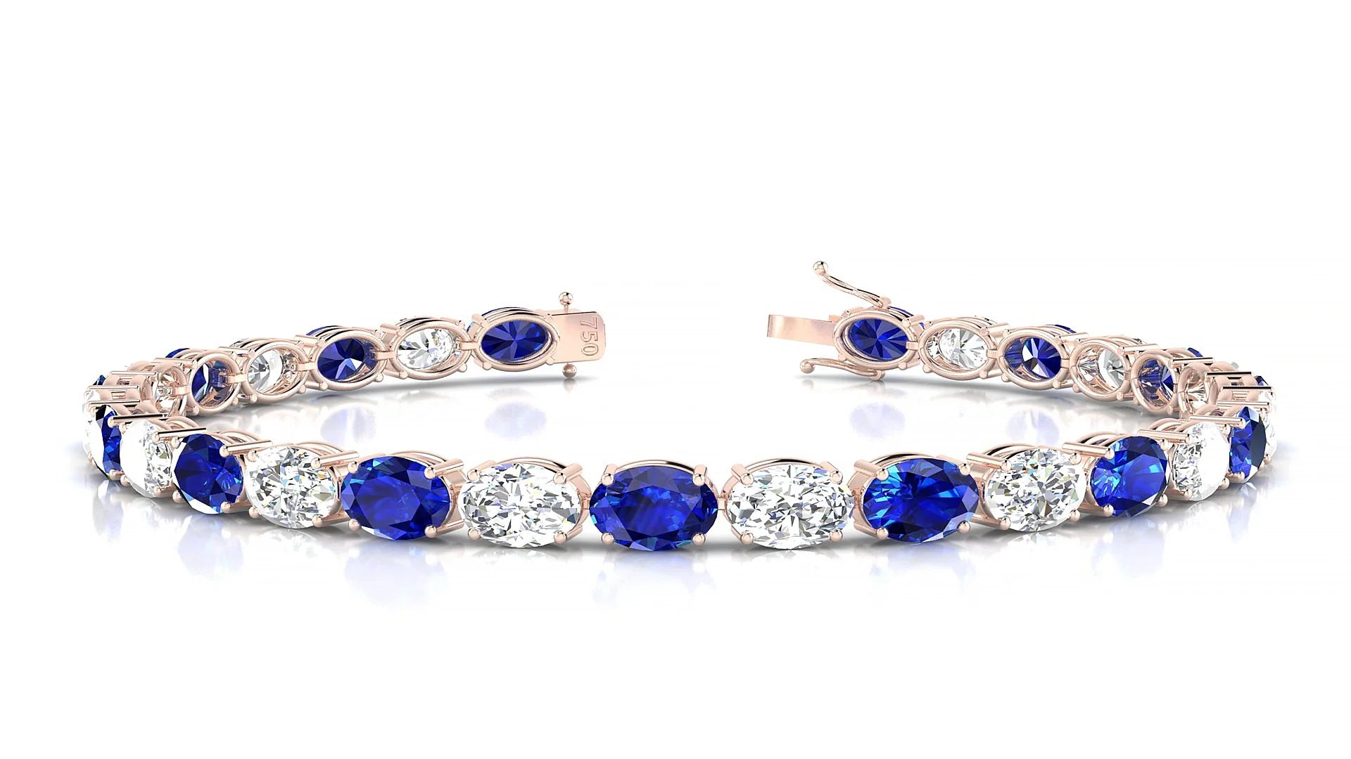 Pula 1-1 | 18k Rose Gold 6 x 4 mm Oval Natural Sapphire & Diamond 18 cm Tennis Bracelet