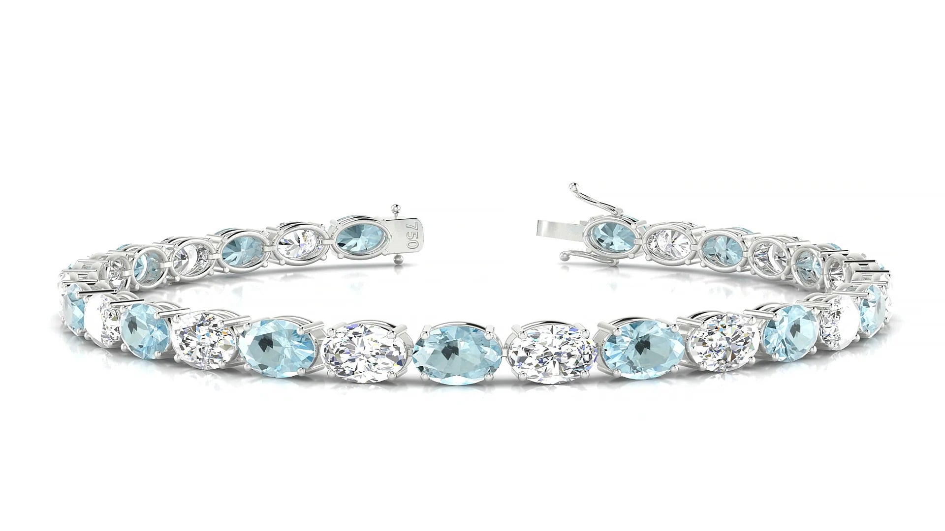 Pula 1-1 | 18k White Gold 6 x 4 mm Oval Natural Aquamarine & Diamond 18 cm Tennis Bracelet