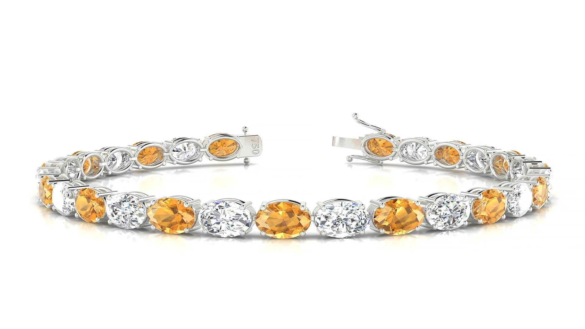 Pula 1-1 | 18k White Gold 6 x 4 mm Oval Natural Citrine & Diamond 18 cm Tennis Bracelet