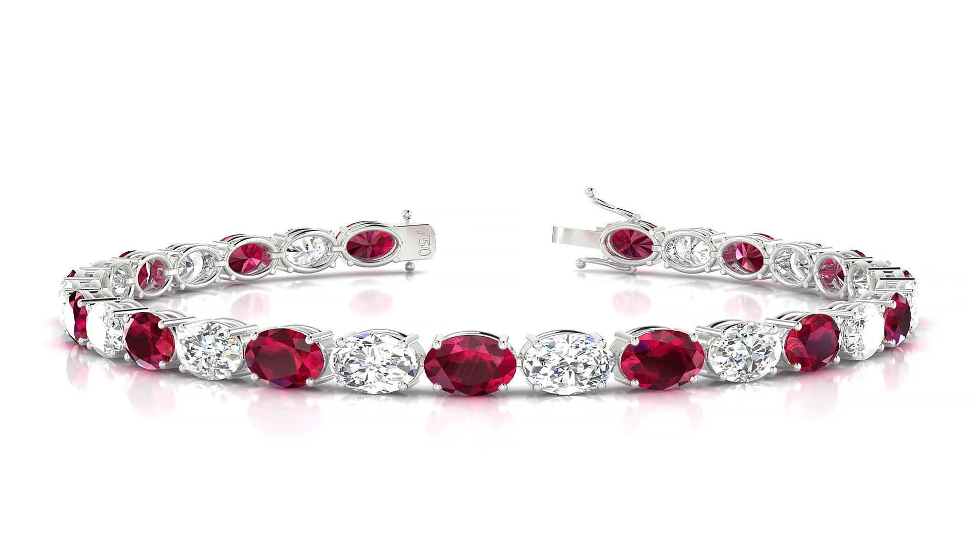 Pula 1-1 | 18k White Gold 6 x 4 mm Oval Natural Ruby & Diamond 18 cm Tennis Bracelet