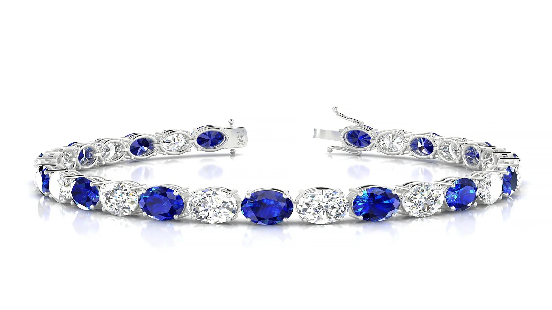 Pula 1-1 | 18k White Gold 6 x 4 mm Oval Natural Sapphire & Diamond 18 cm Tennis Bracelet