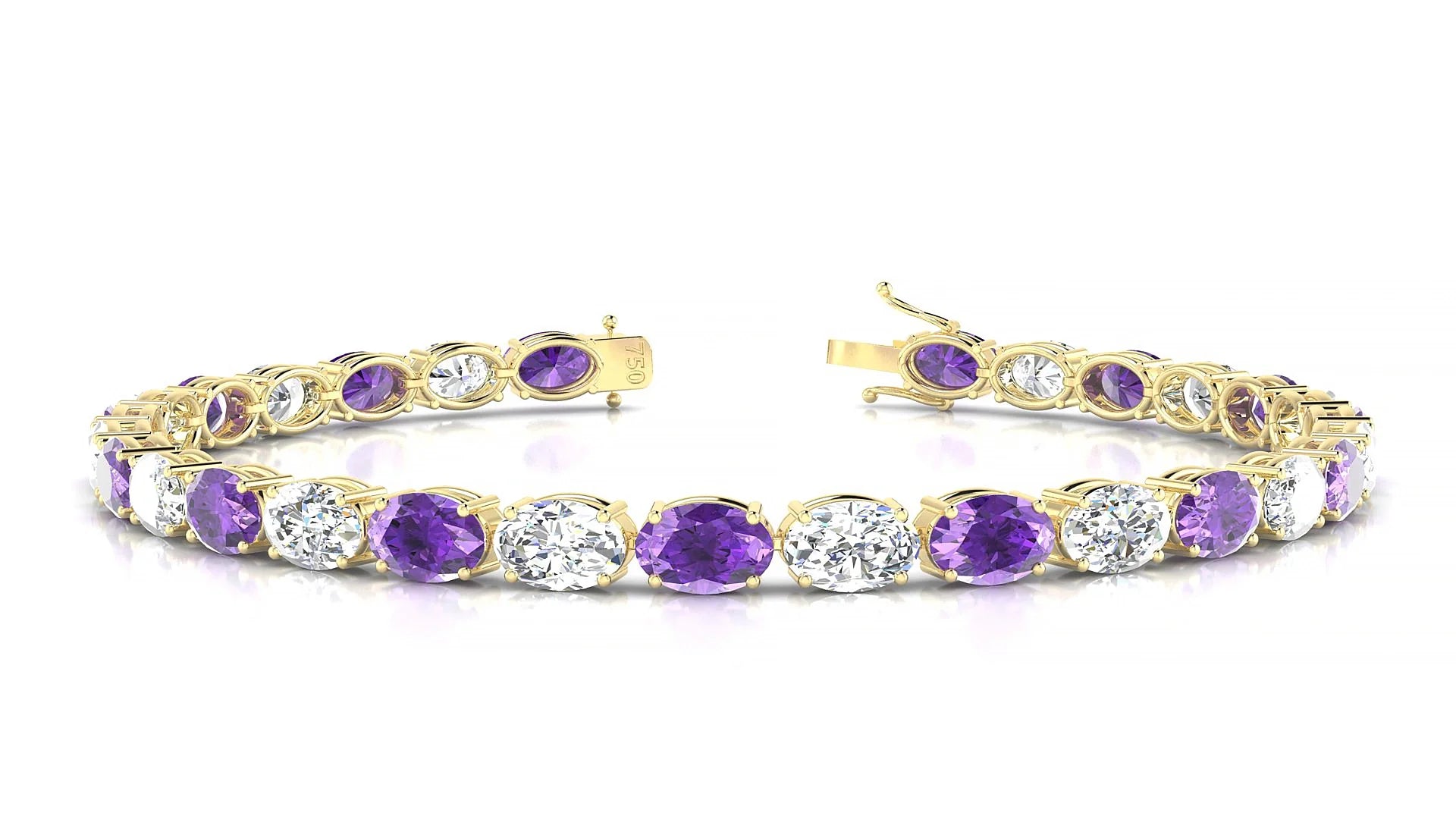 Pula 1-1 | 18k Yellow Gold 6 x 4 mm Oval Natural Amethyst & Diamond 18 cm Tennis Bracelet