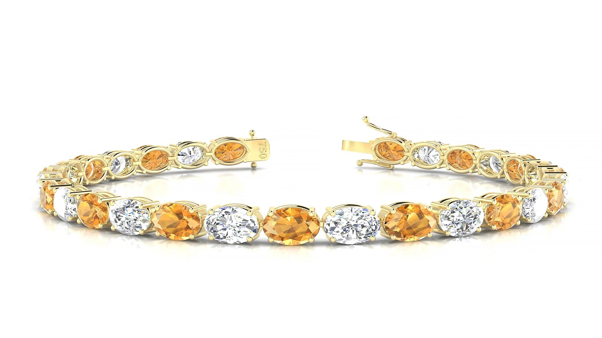 Pula 1-1 | 18k Yellow Gold 6 x 4 mm Oval Natural Citrine & Diamond 18 cm Tennis Bracelet