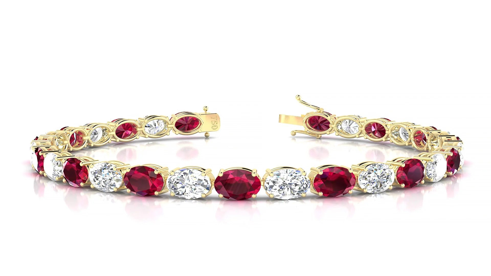 Pula 1-1 | 18k Yellow Gold 6 x 4 mm Oval Natural Ruby & Diamond 18 cm Tennis Bracelet