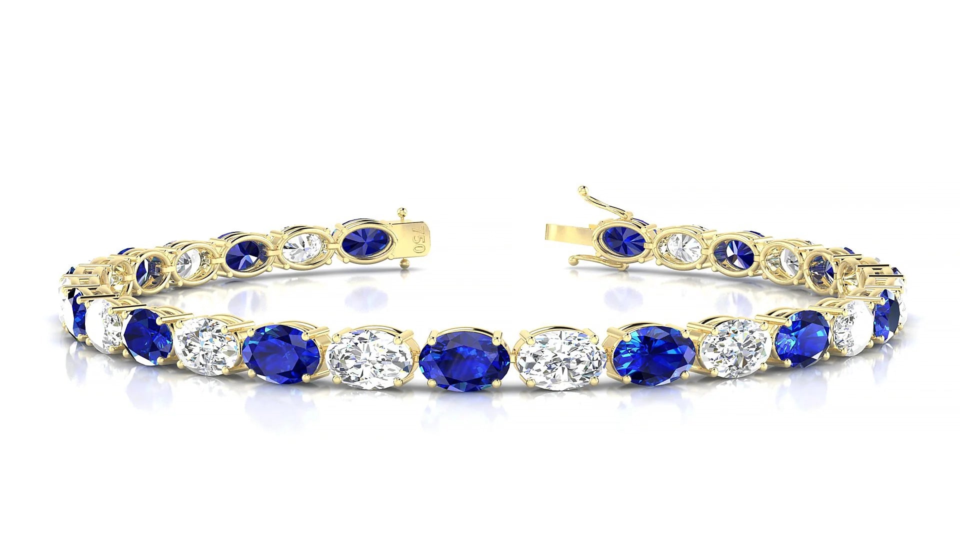 Pula 1-1 | 18k Yellow Gold 6 x 4 mm Oval Natural Sapphire & Diamond 18 cm Tennis Bracelet