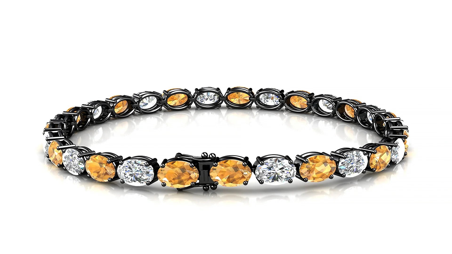 Pula 1-1 | 18k Black Gold 6 x 4 mm Oval Natural Citrine & Diamond 18 cm Tennis Bracelet