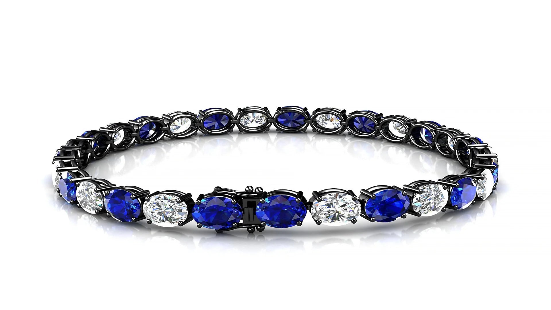 Pula 1-1 | 18k Black Gold 6 x 4 mm Oval Natural Sapphire & Diamond 18 cm Tennis Bracelet