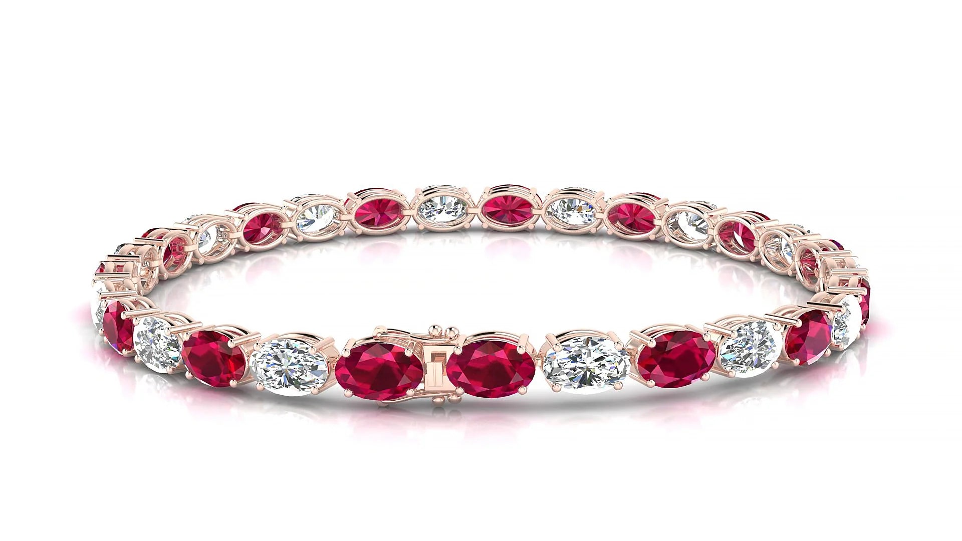 Pula 1-1 | 18k Rose Gold 6 x 4 mm Oval Natural Ruby & Diamond 18 cm Tennis Bracelet
