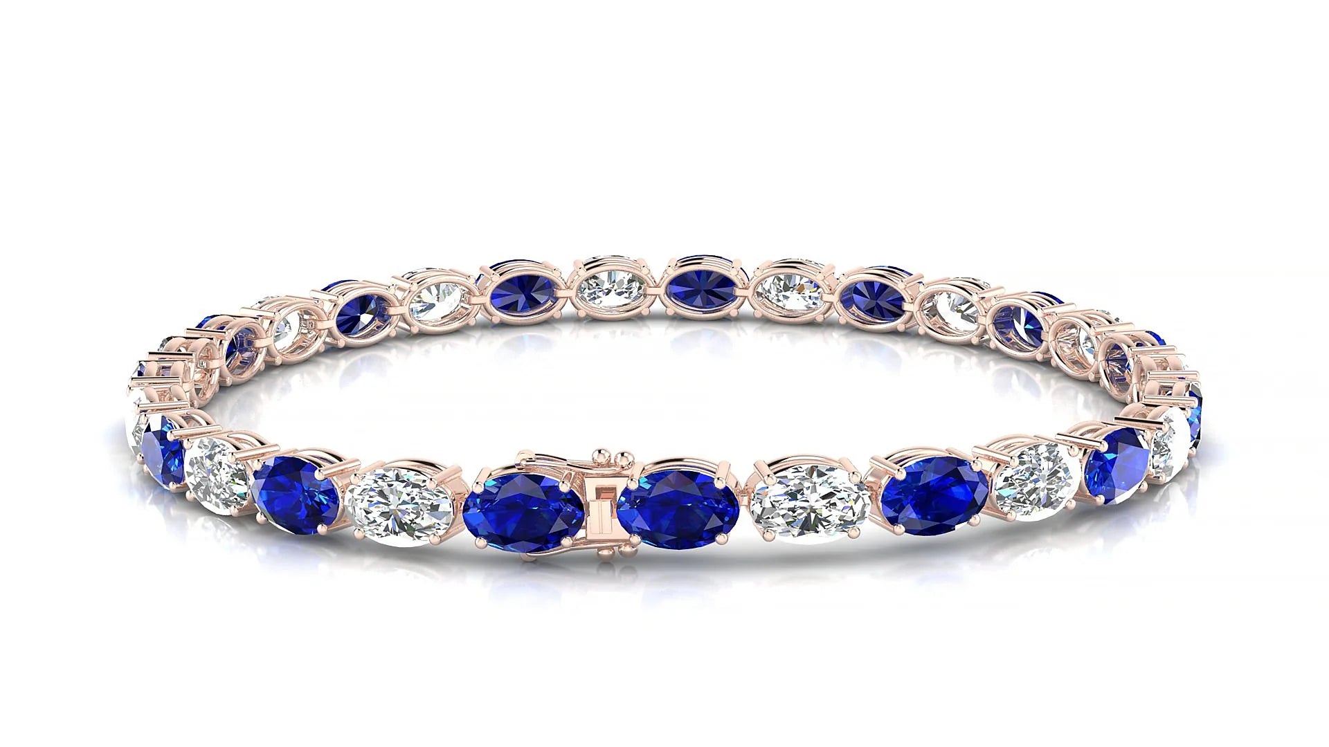 Pula 1-1 | 18k Rose Gold 6 x 4 mm Oval Natural Sapphire & Diamond 18 cm Tennis Bracelet