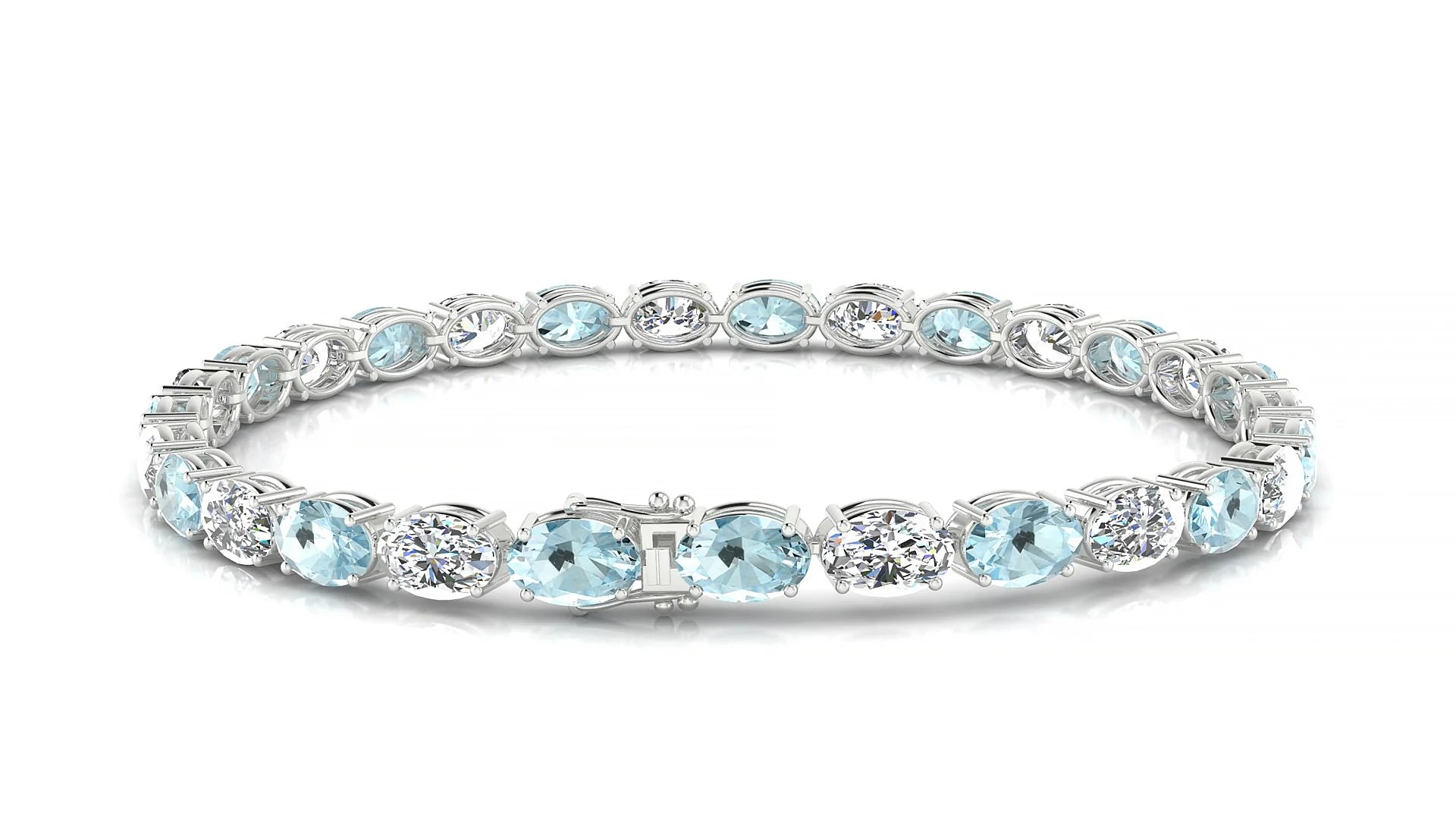 Pula 1-1 | 18k White Gold 6 x 4 mm Oval Natural Aquamarine & Diamond 18 cm Tennis Bracelet