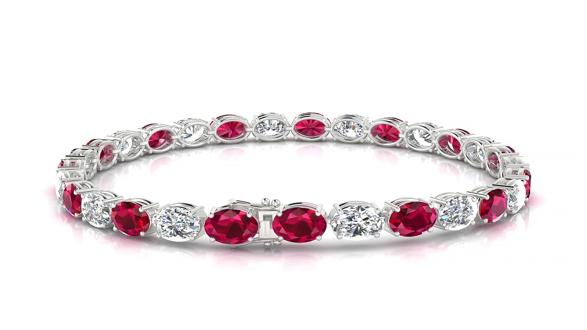 Pula 1-1 | 18k White Gold 6 x 4 mm Oval Natural Ruby & Diamond 18 cm Tennis Bracelet