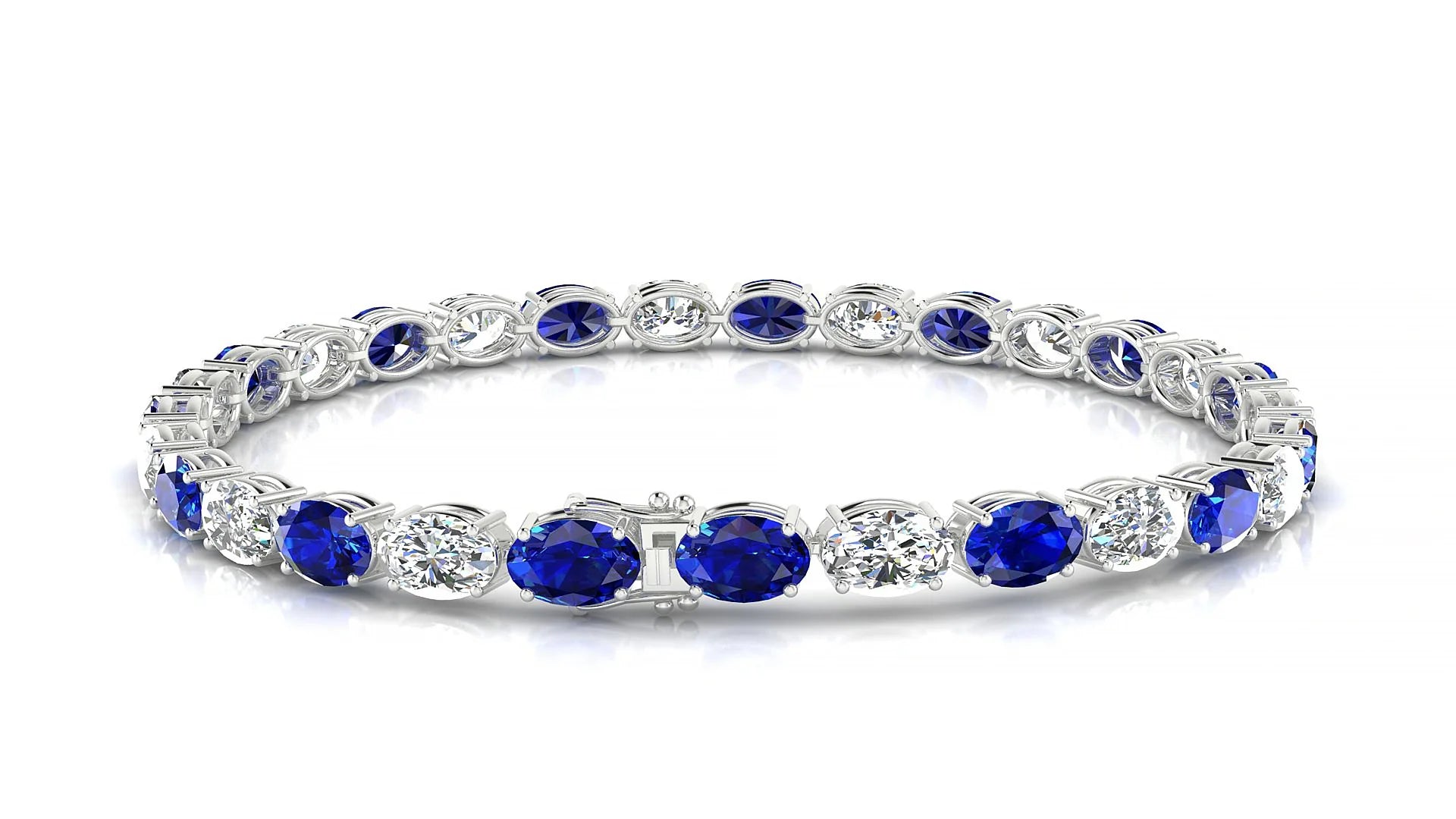 Pula 1-1 | 18k White Gold 6 x 4 mm Oval Natural Sapphire & Diamond 18 cm Tennis Bracelet