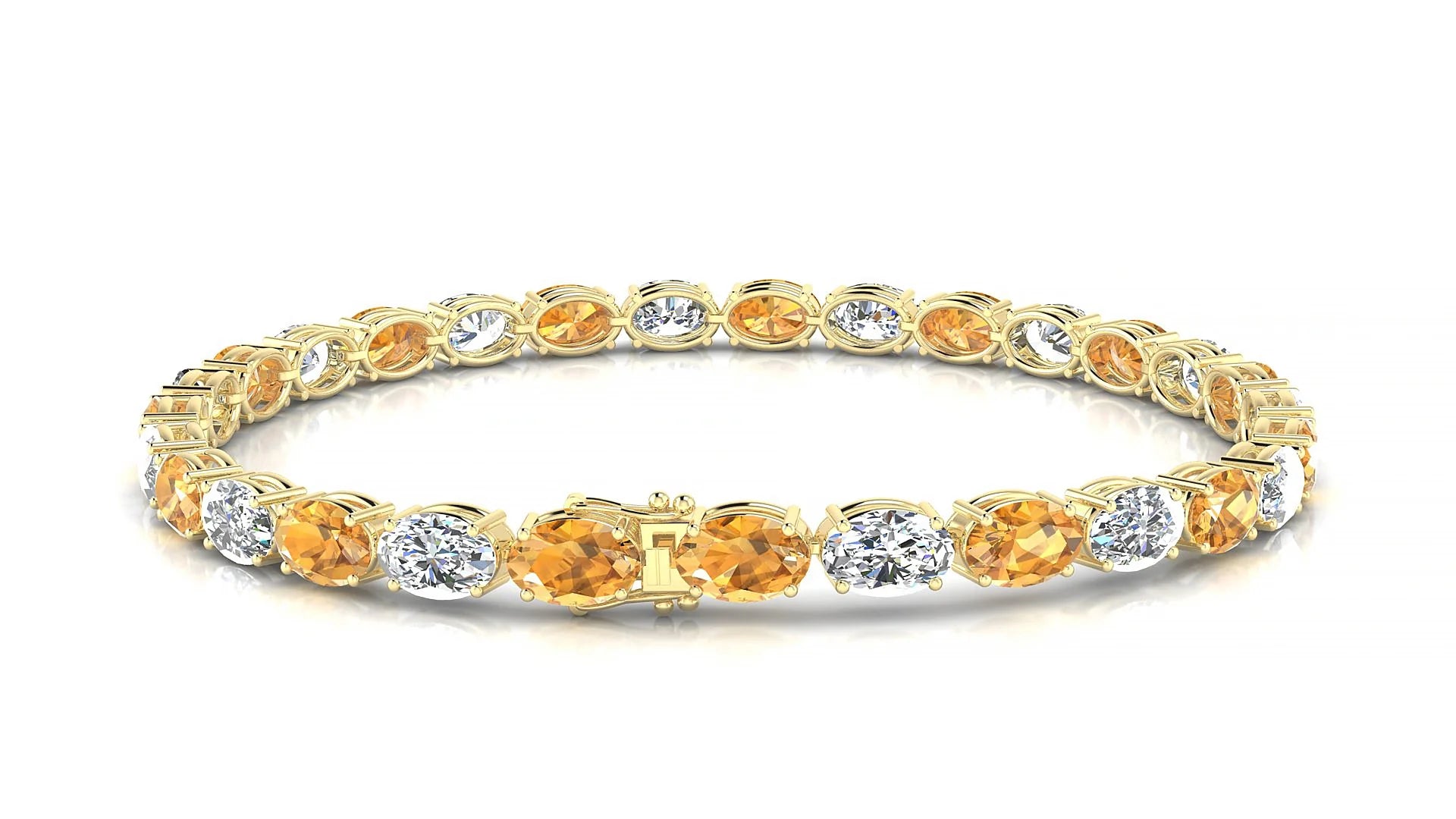 Pula 1-1 | 18k Yellow Gold 6 x 4 mm Oval Natural Citrine & Diamond 18 cm Tennis Bracelet