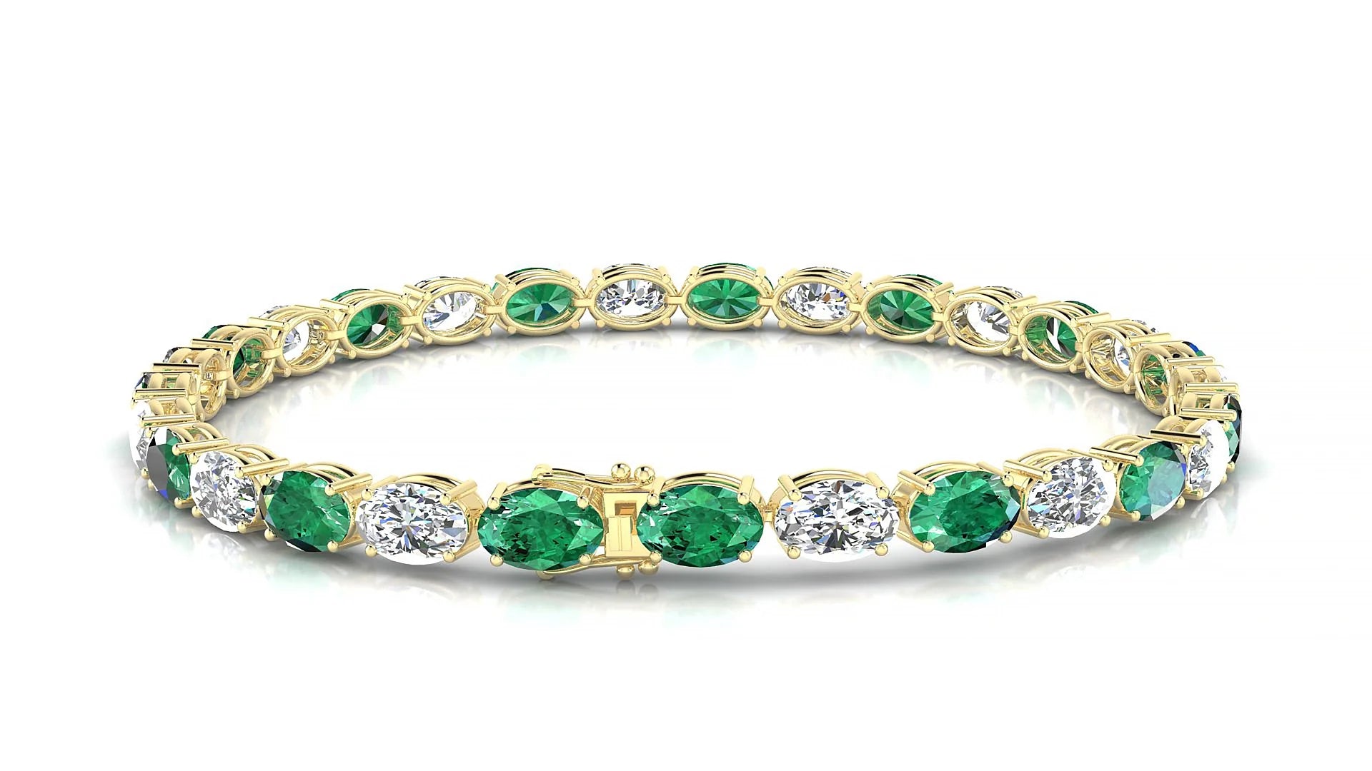 Pula 1-1 | 18k Yellow Gold 6 x 4 mm Oval Natural Emerald & Diamond 18 cm Tennis Bracelet