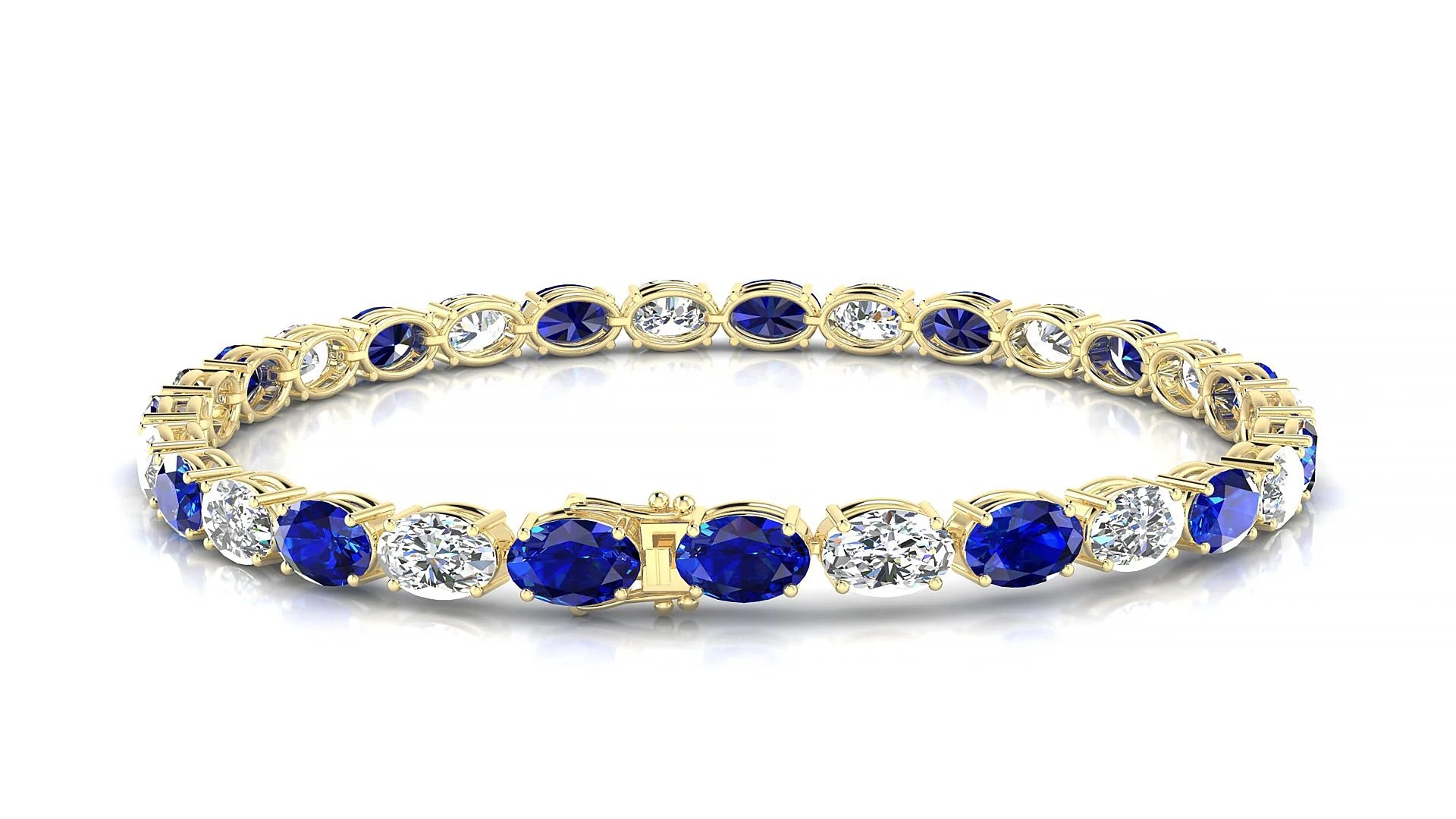 Pula 1-1 | 18k Yellow Gold 6 x 4 mm Oval Natural Sapphire & Diamond 18 cm Tennis Bracelet