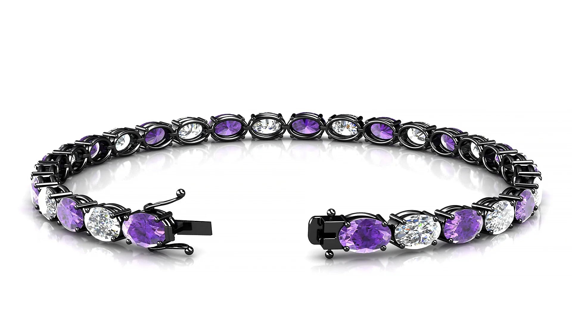 Pula 1-1 | 18k Black Gold 6 x 4 mm Oval Natural Amethyst & Diamond 18 cm Tennis Bracelet
