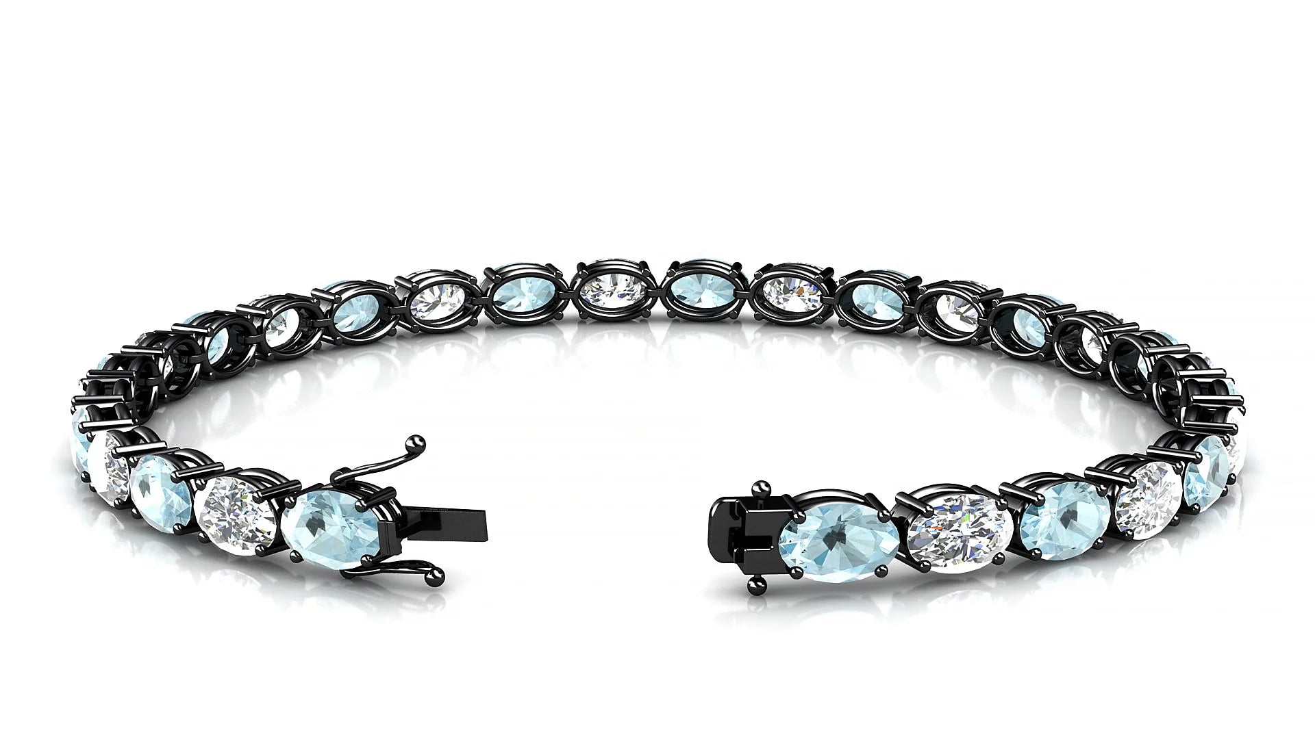 Pula 1-1 | 18k Black Gold 6 x 4 mm Oval Natural Aquamarine & Diamond 18 cm Tennis Bracelet