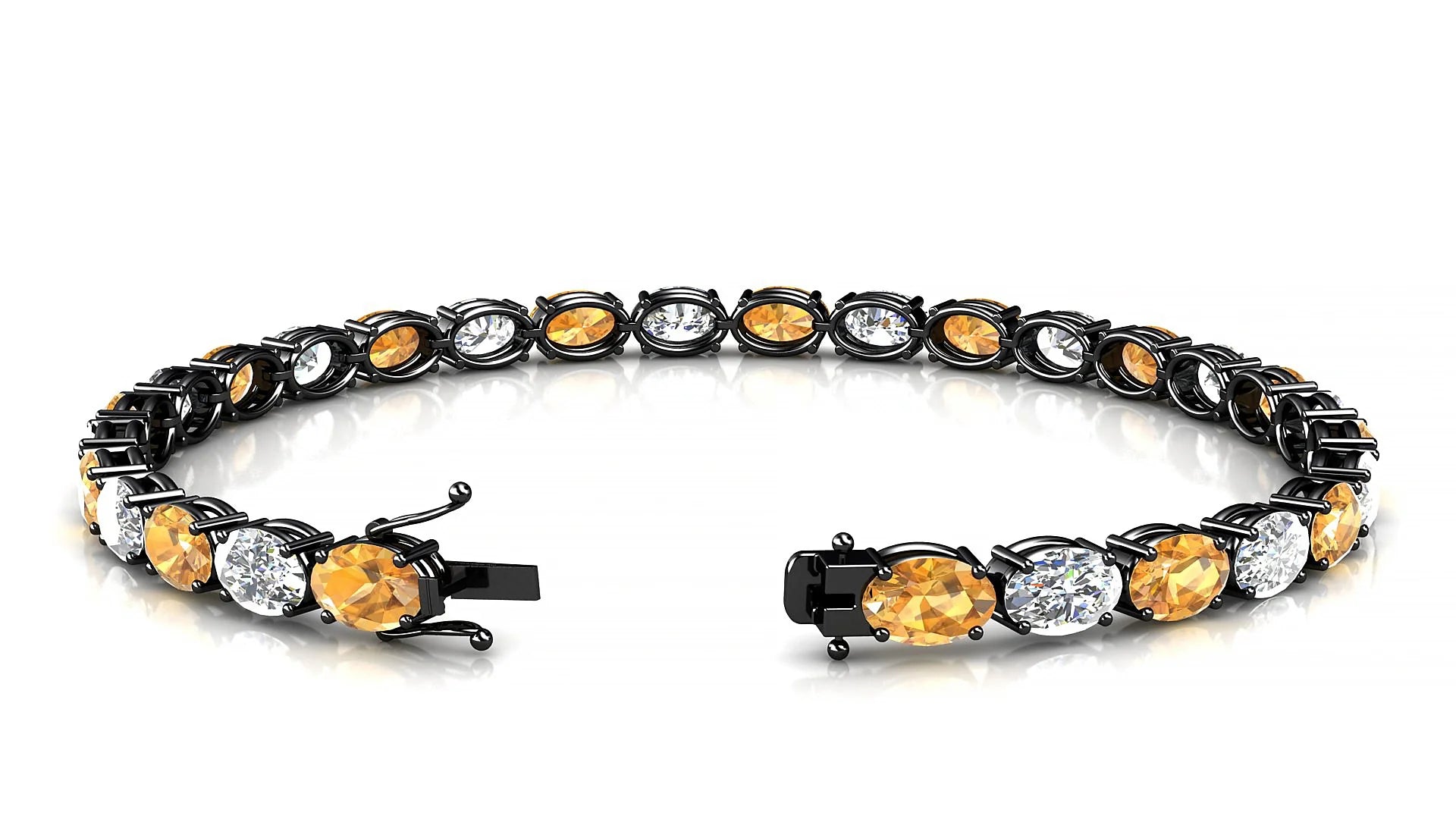 Pula 1-1 | 18k Black Gold 6 x 4 mm Oval Natural Citrine & Diamond 18 cm Tennis Bracelet
