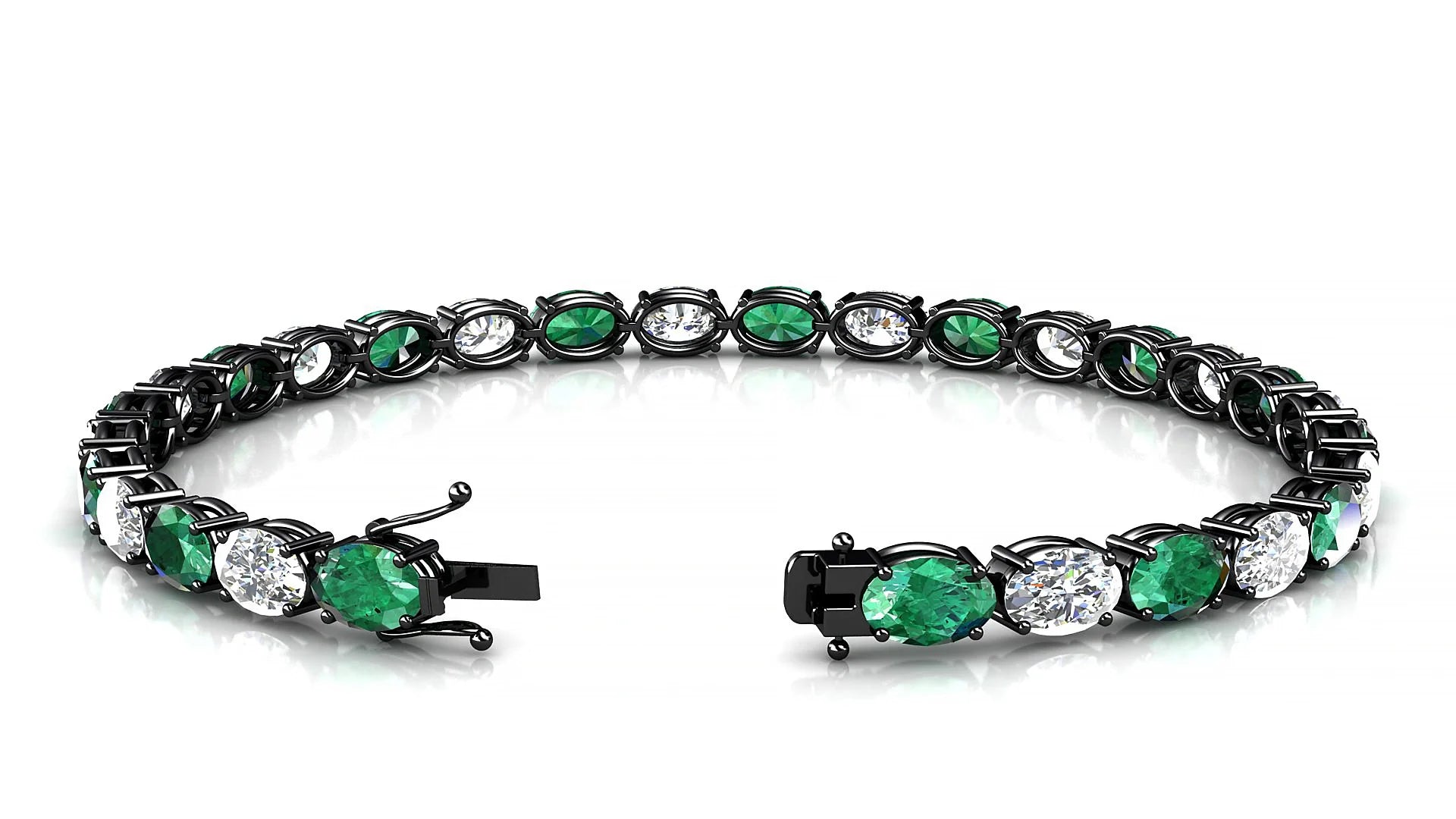 Pula 1-1 | 18k Black Gold 6 x 4 mm Oval Natural Emerald & Diamond 18 cm Tennis Bracelet