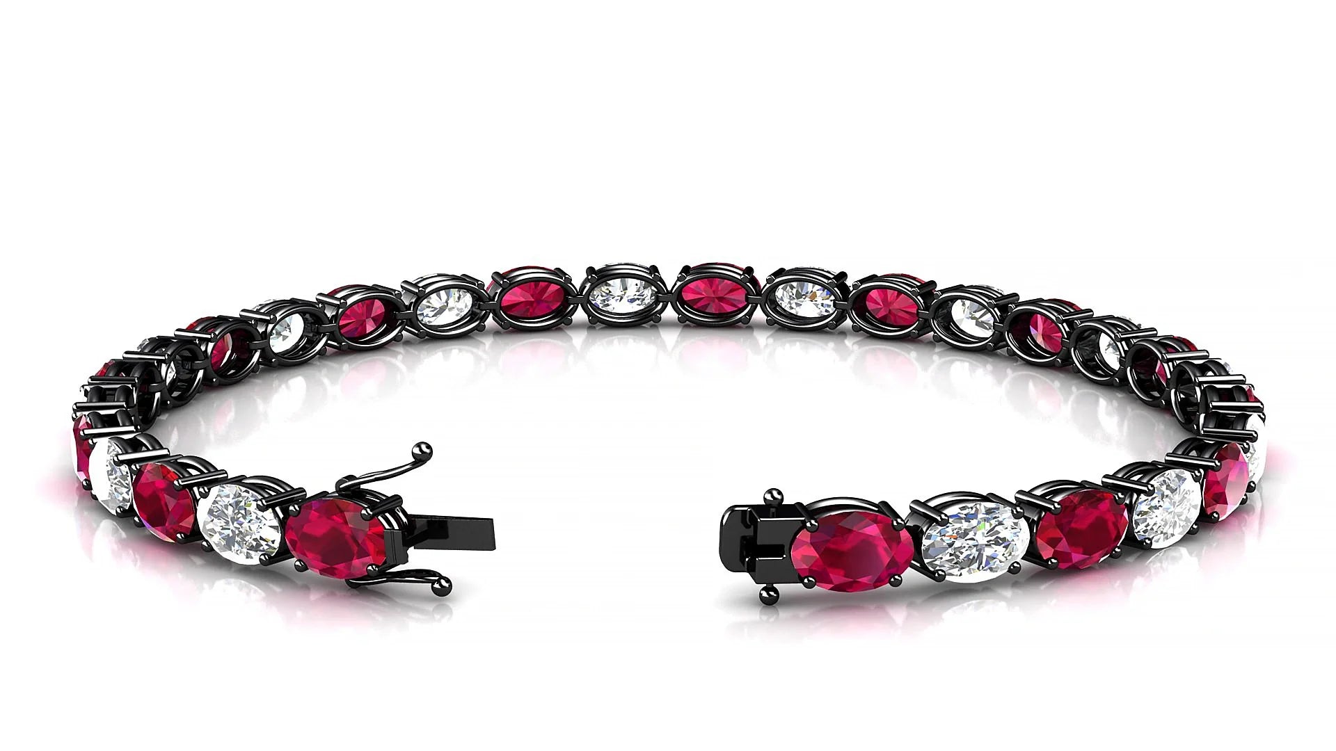 Pula 1-1 | 18k Black Gold 6 x 4 mm Oval Natural Ruby & Diamond 18 cm Tennis Bracelet