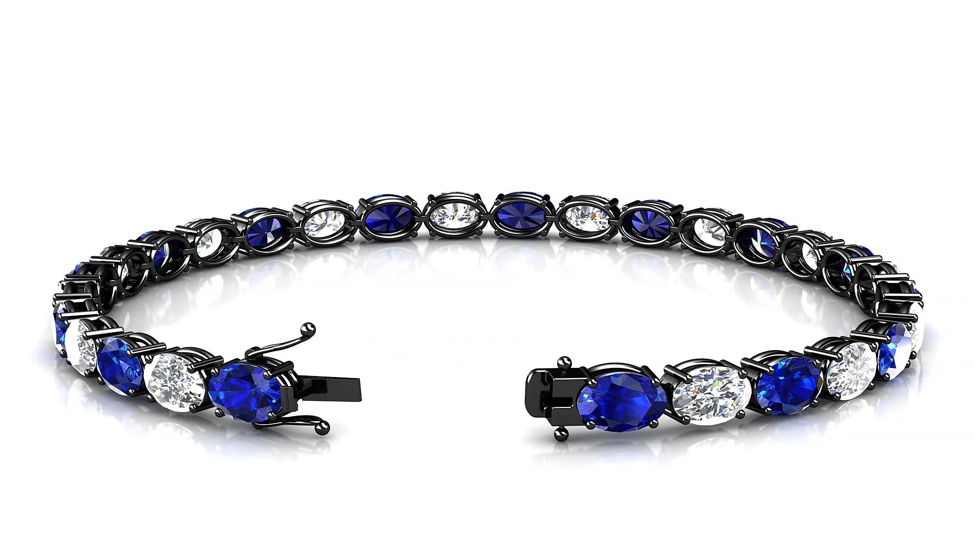 Pula 1-1 | 18k Black Gold 6 x 4 mm Oval Natural Sapphire & Diamond 18 cm Tennis Bracelet