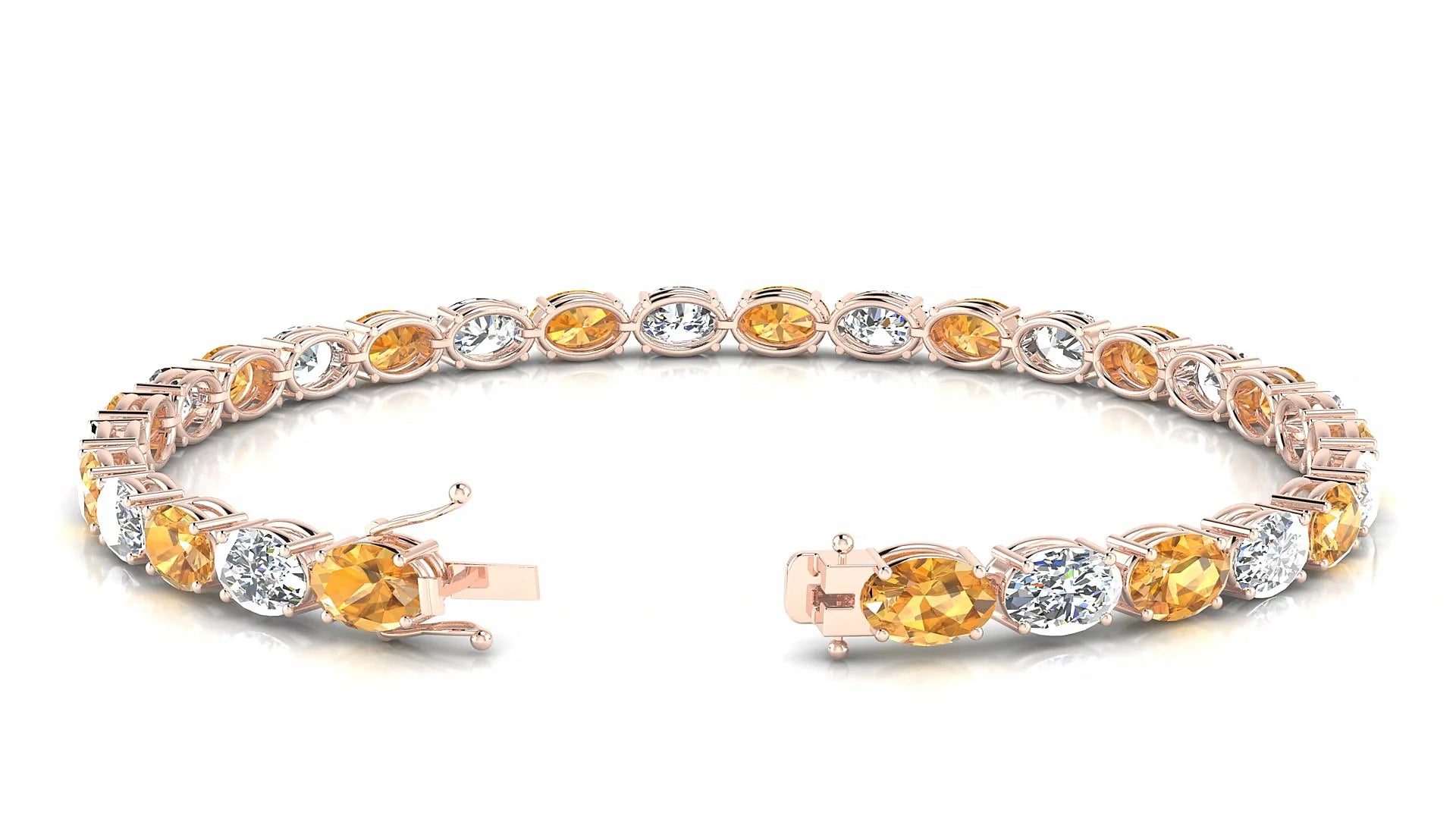 Pula 1-1 | 18k Rose Gold 6 x 4 mm Oval Natural Citrine & Diamond 18 cm Tennis Bracelet