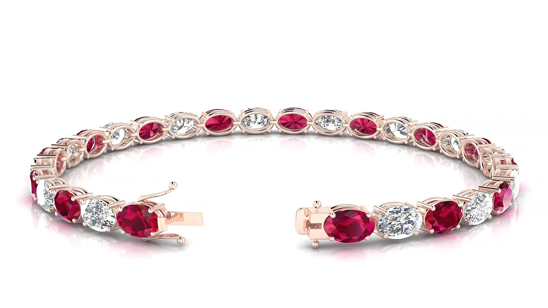 Pula 1-1 | 18k Rose Gold 6 x 4 mm Oval Natural Ruby & Diamond 18 cm Tennis Bracelet