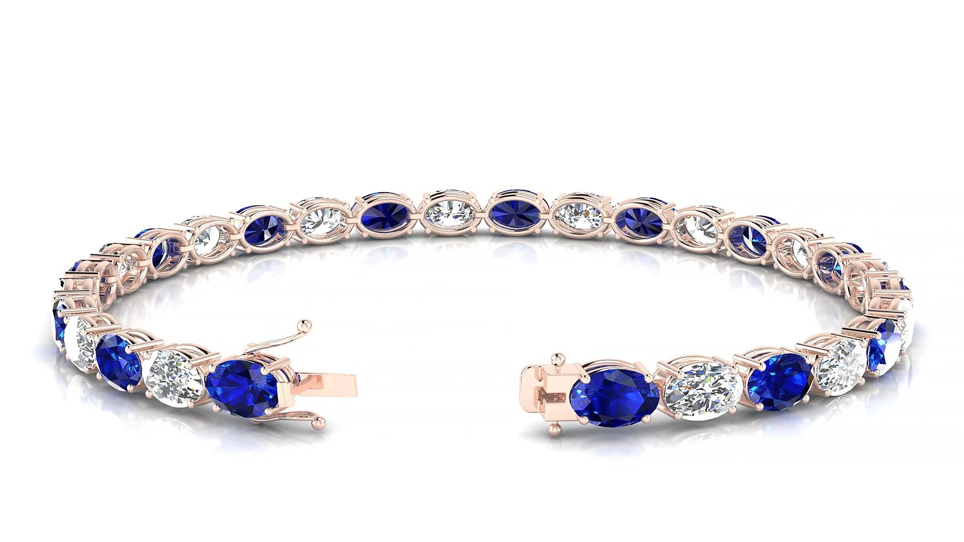 Pula 1-1 | 18k Rose Gold 6 x 4 mm Oval Natural Sapphire & Diamond 18 cm Tennis Bracelet