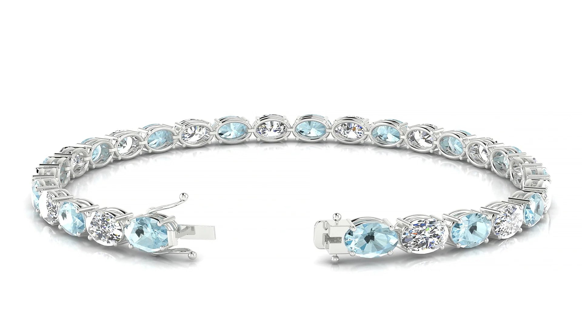 Pula 1-1 | 18k White Gold 6 x 4 mm Oval Natural Aquamarine & Diamond 18 cm Tennis Bracelet