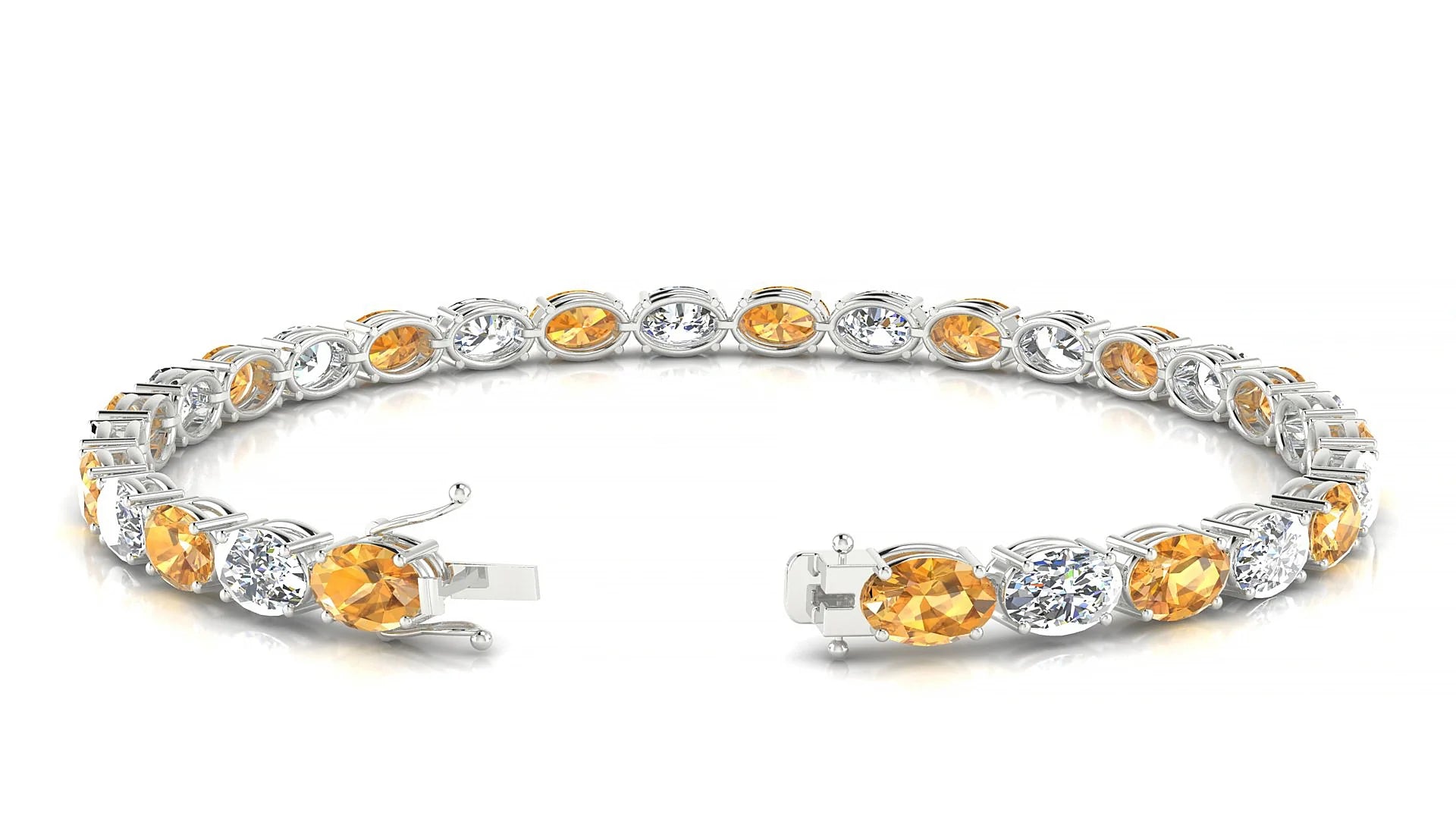 Pula 1-1 | 18k White Gold 6 x 4 mm Oval Natural Citrine & Diamond 18 cm Tennis Bracelet