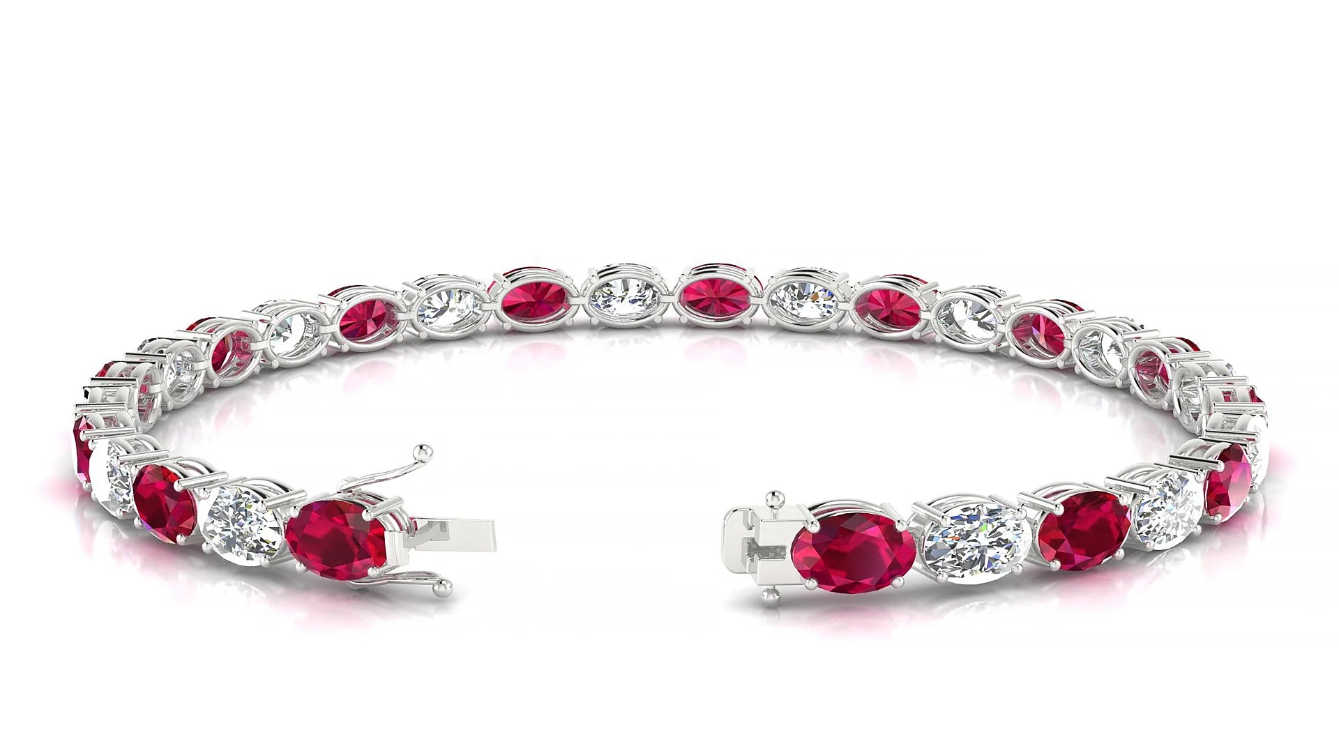 Pula 1-1 | 18k White Gold 6 x 4 mm Oval Natural Ruby & Diamond 18 cm Tennis Bracelet