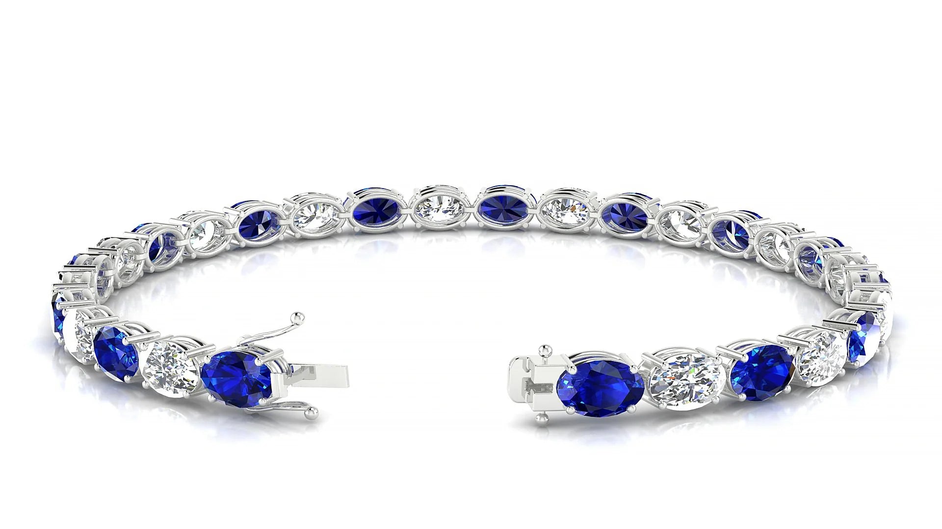 Pula 1-1 | 18k White Gold 6 x 4 mm Oval Natural Sapphire & Diamond 18 cm Tennis Bracelet
